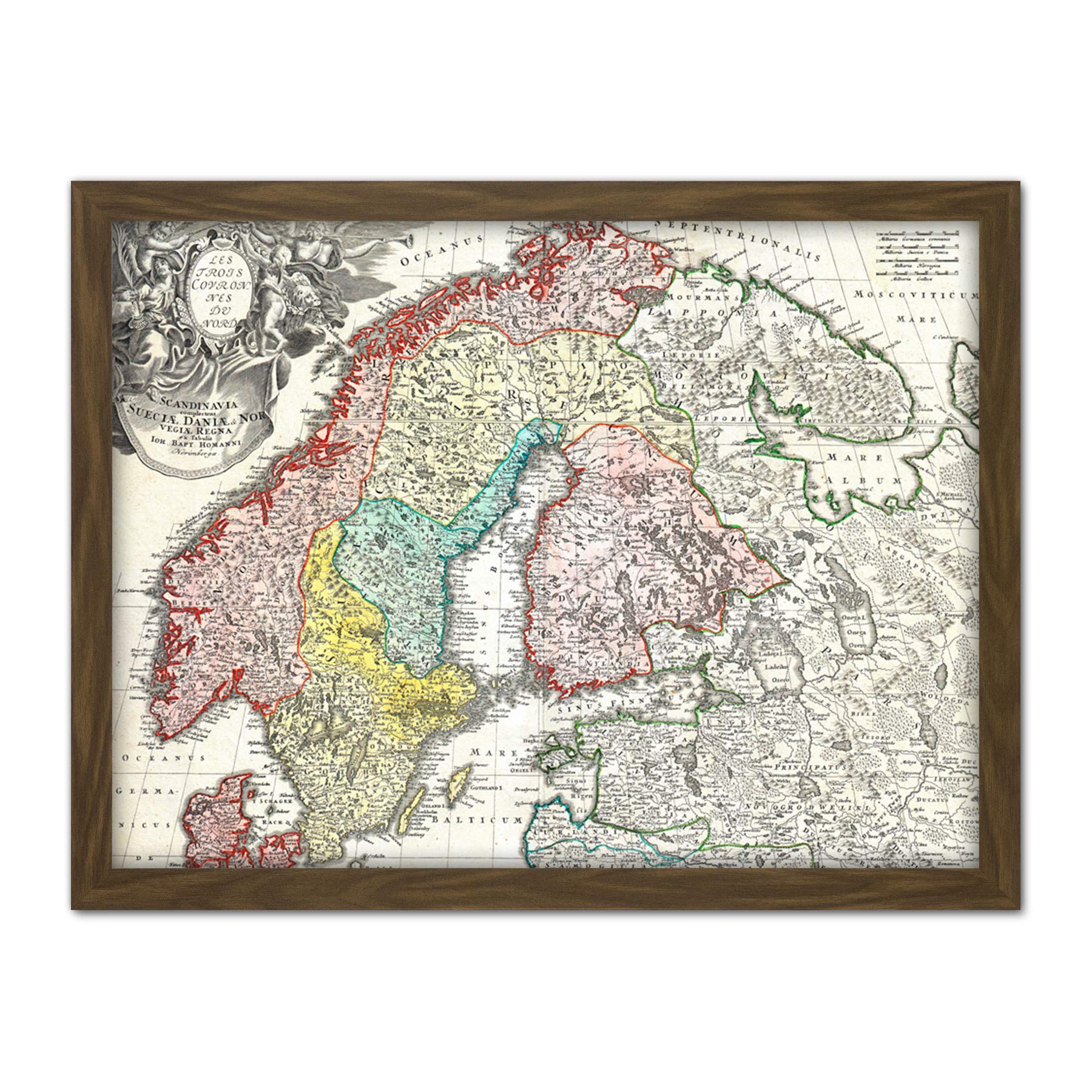 Map Homann 1730 Norway Finland Baltic Denmark Sweden Artwork Framed Wall Art Print 18X24 Inch
