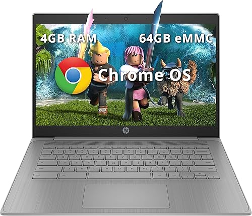 HP Laptop Chromebook HD de 14 pulgadas para negocios y estudiantes, Intel Celeron N4120, 4 GB LPDDR4, 64 GB eMMC, gráficos Intel UHD, cámara web,