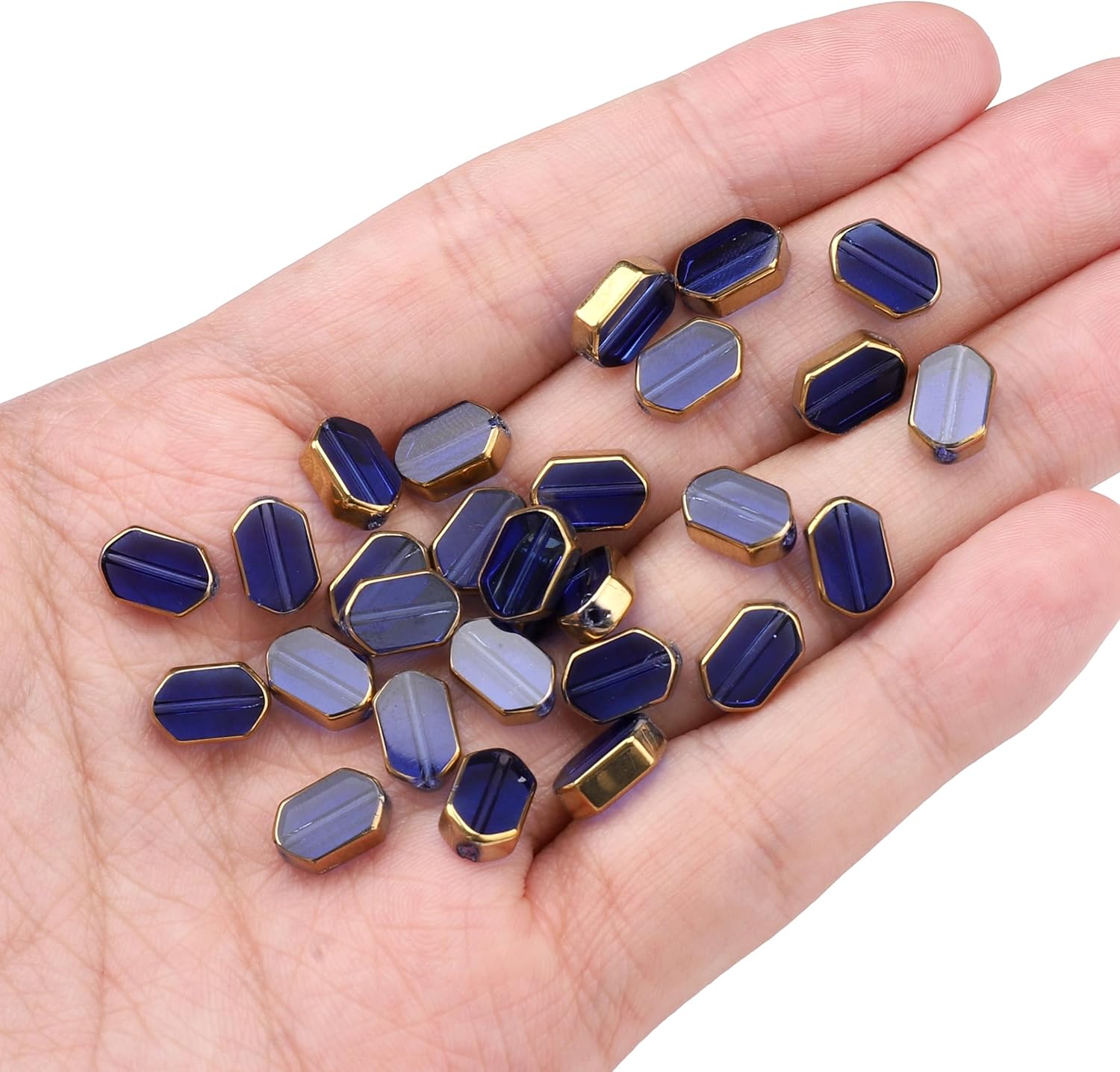 Glass Octagon Beads Royal Blue 6x9mm 28pcs Rectangle Golden Edge Crystal Loose Beads for DIY Craft Jewelry Making - Image 4