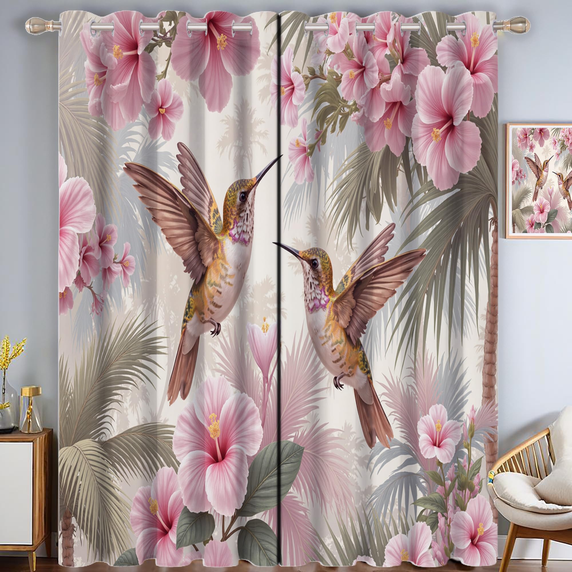 Rideaux à œillets colibris finitions haut de gamme paysage de jungle