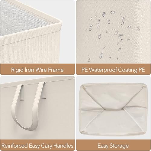 Miniatura 6 de Canasta de lavandería grande de 75 litros con asas, cesta de ropa sucia impermeable para dormitorio, canasta de lavandería alta independiente