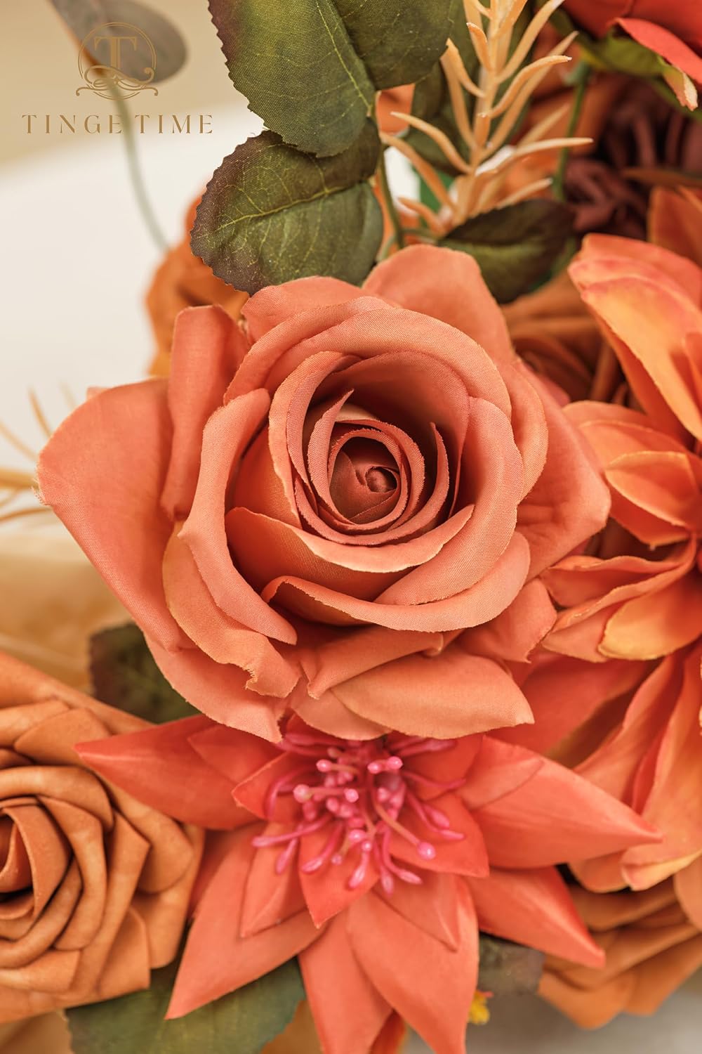 TINGE TIME Artificial Flowers Deep Burnt Orange Flower Combo for DIY Wedding Bouquets Table Centerpieces Arrangements Party Baby Shower Home Fall Decorations