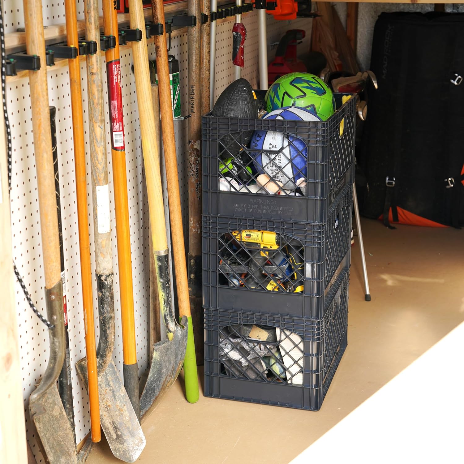 Stackable Milk Crates, 3 Pack, Kitchen Work Commercial Garage Totes, 24 Quart, Heavy Duty Plastic, Black, 19" L x 13" W 11" H - Image 5