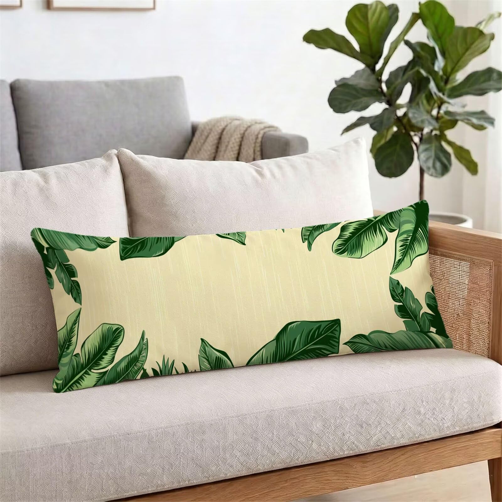 Funda de Almohada 60 x 180 cm Verde Protector Almohada 180 cm con Cremallera Invisible, Lino Durable y Transpirable Pillow Case Moderno Impresión a Doble Cara para Cama, Sofá y Dormitorio dg-587