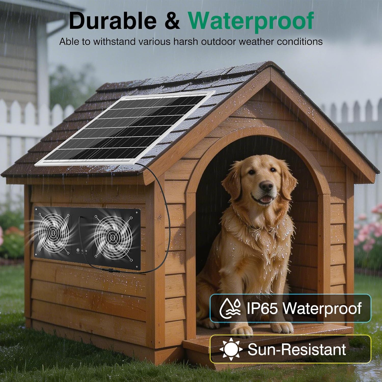 40W Solar Powered Exhaust Fan with 18000mAh Battery & Timer, 3500RPM High-Speed Waterproof Ventilation Fan for Chicken Coop, Greenhouse, Shed, Pet House & Window
