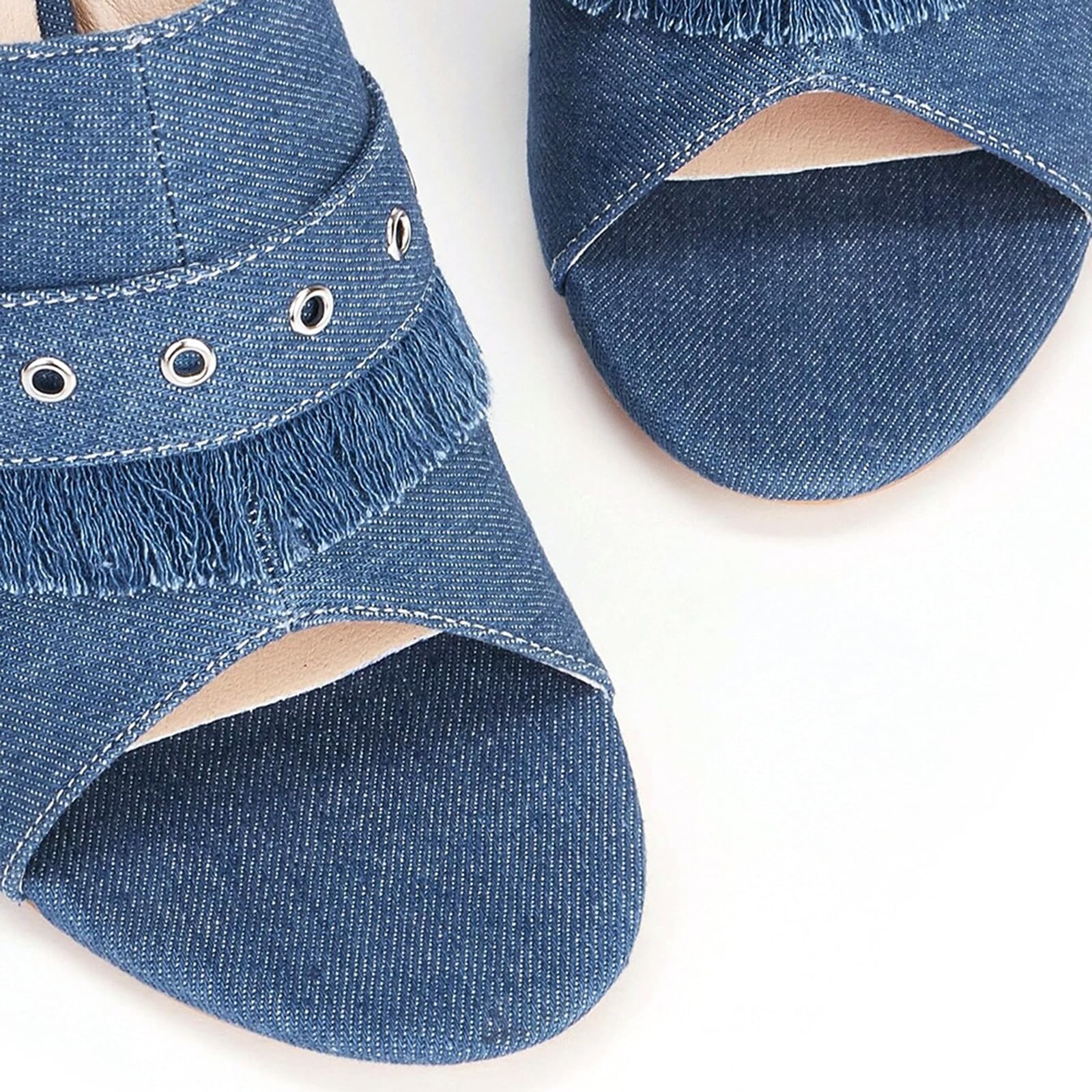 Ciabatte con Tacco Alto a Blocco per Donna, Mules con Tacco Grosso a Slip-On Punta Aperta, Sandali con Tacco Comodi in Denim Stile Retrò per Abiti Quotidiani e da Festa