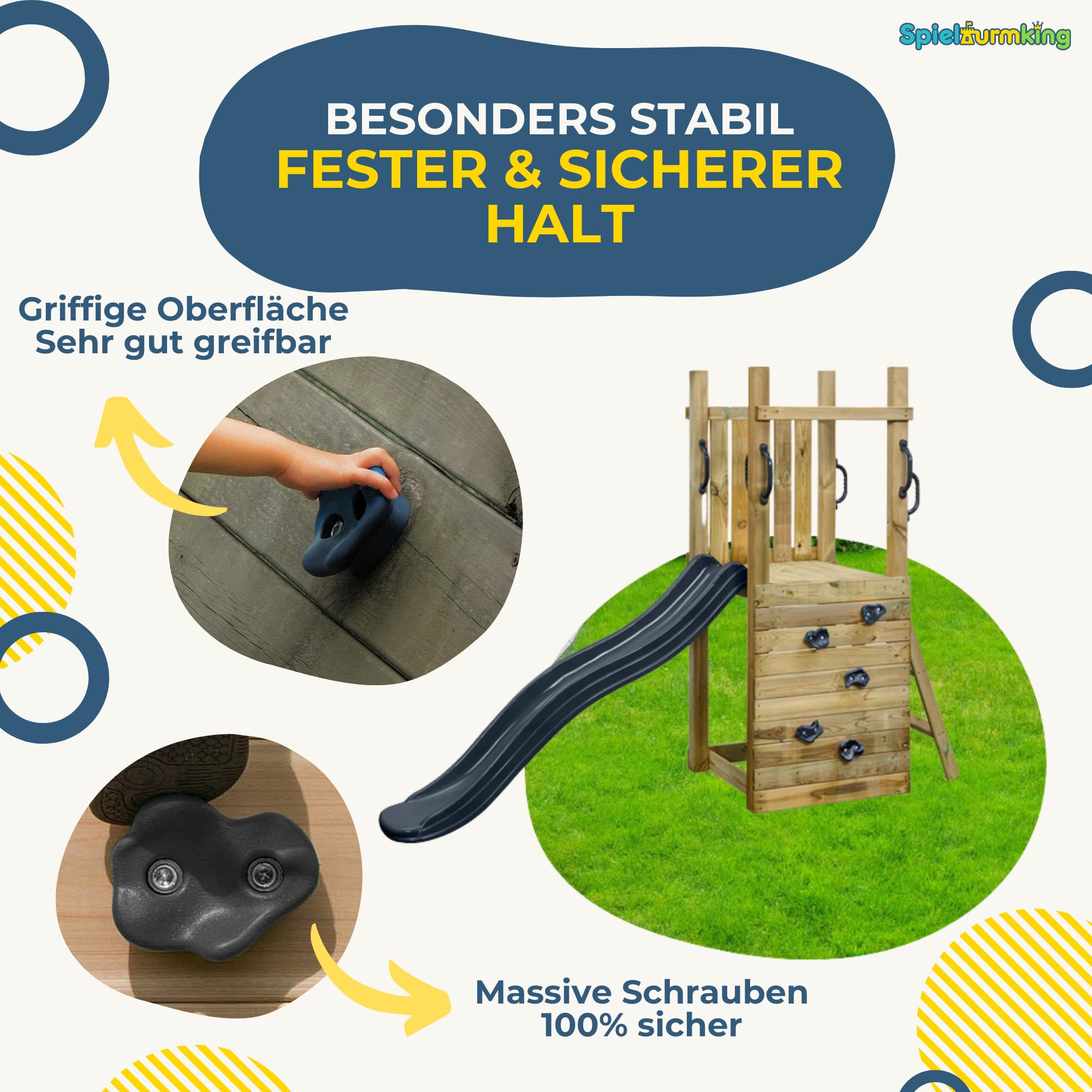 Klettergriffe Kinder Set: 5 Klettersteine Kinder in Grau | 2 Haltegriffe, Kletterwand Zubehör, Klettersteine Grau für Indoor & Outdoor Kletterspaß & Spielturm Zubehör