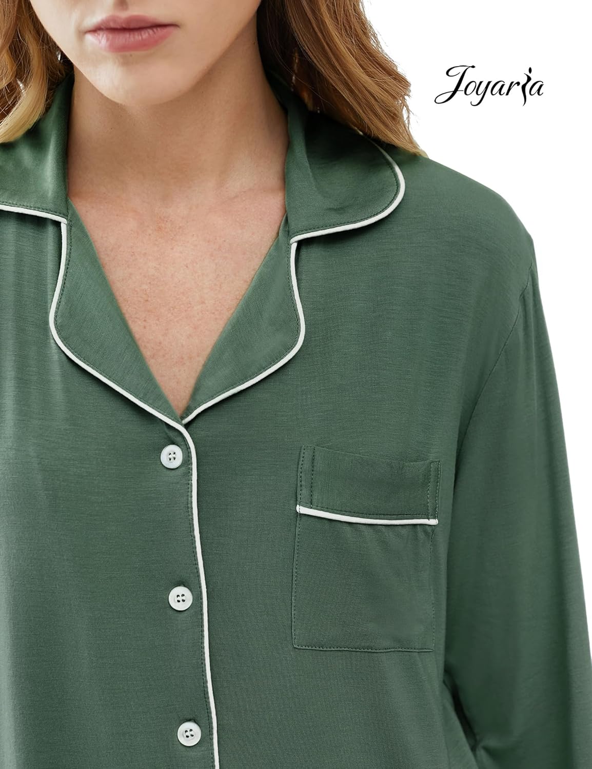 Joyaria Womens Bamboo Viscose Pajama Sets Long Sleeve Button Down Cooling Sleepwear Soft Comfortable Pj Pants Set for Women - Image 3