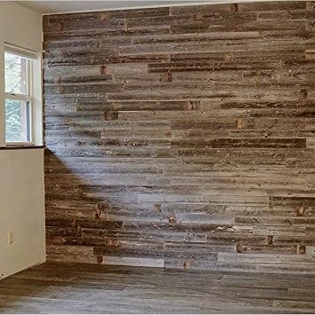 Rockin' Wood Real Wood Peel & Stick 2 & 4 Foot Length Rustic Reclaimed Naturally Weathered Barn Wood Accent Paneling Planks for Walls, 23 Square Feet