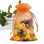 ANZNKU 50 Pack Organza Bags 4 x 6 inch Premium Sheer Drawstring Small Gift Bags for Halloween Candy Jewelry Party Wedding Halloween Christmas Favor (Orange)