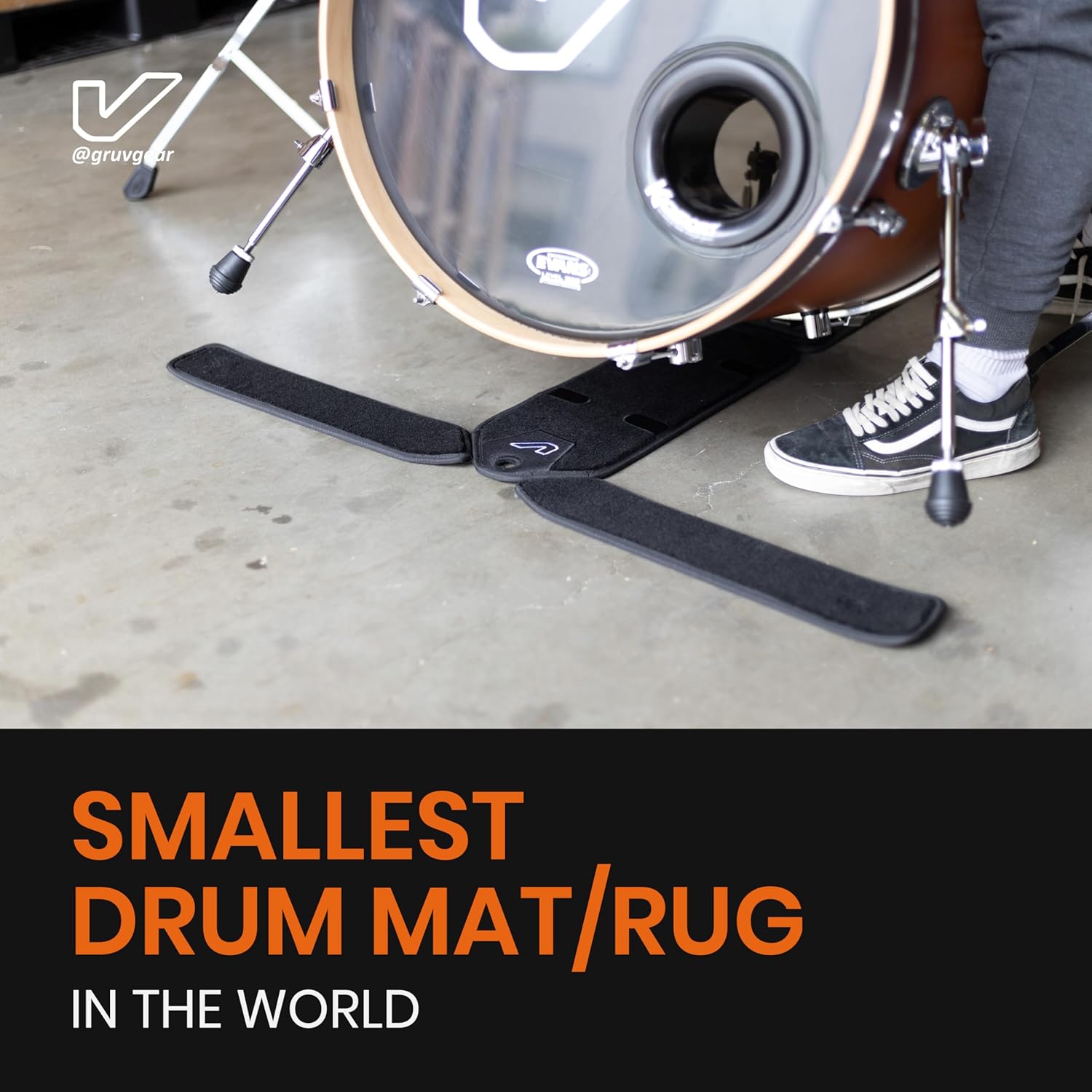 Gruv Gear NanoMat – Drum Rug, Drum Mat, Sound Proof Rug, Soundproof Floor, Carpet, Non Slip, Compact Foldable Carpet for Kick & Hi-Hat Pedals - Black/Double Pedal