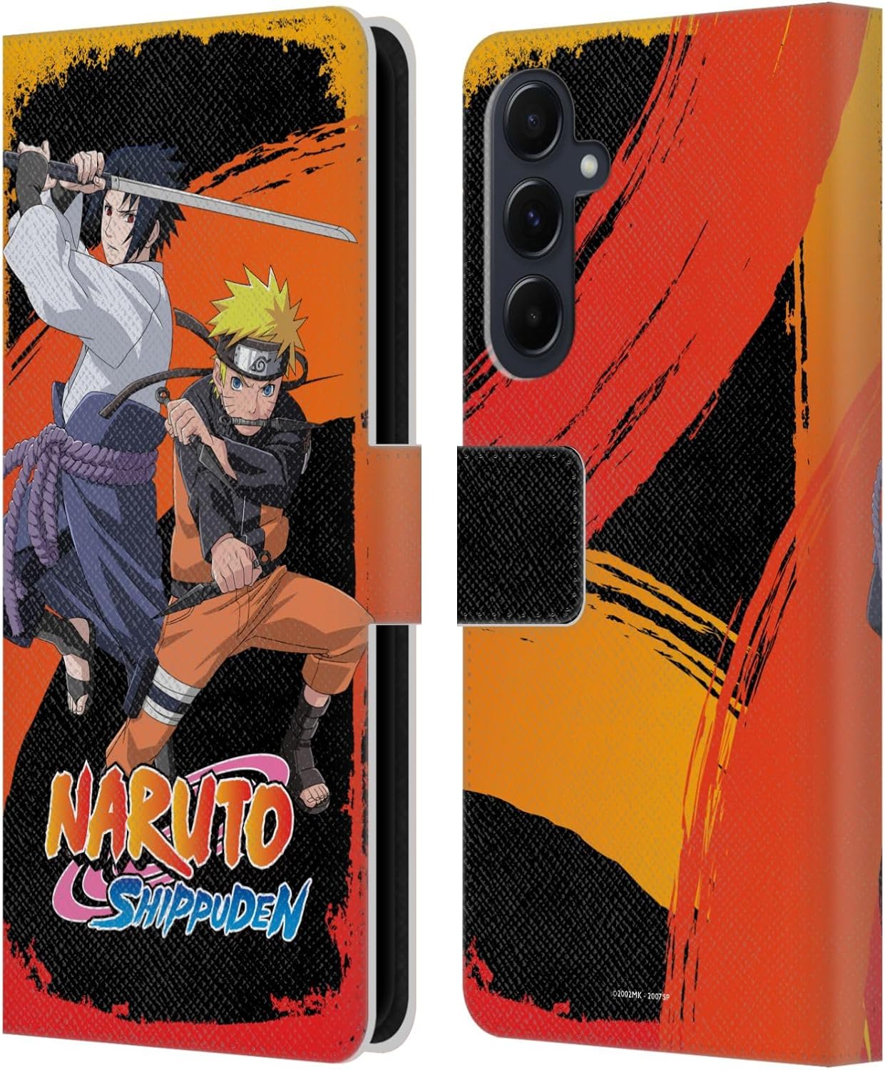 Head Case Designs Officially Licensed Naruto Shippuden Naruto and Sasuke Key Art Leather Wallet Case Compatible with Samsung Galaxy A55 5G