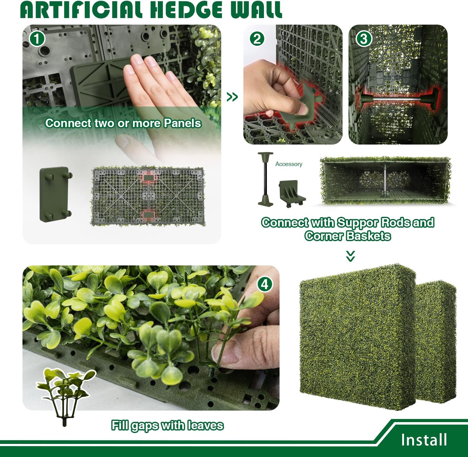 Artificial Hedge Wall 72" W x 72" H x 6" D Greenery Grass Wall Backdrop with Rigid Panels, Faux Boxwood Privacy Fence Outdoor Patio Planters Indoor Room Divider Photo Background, Customized