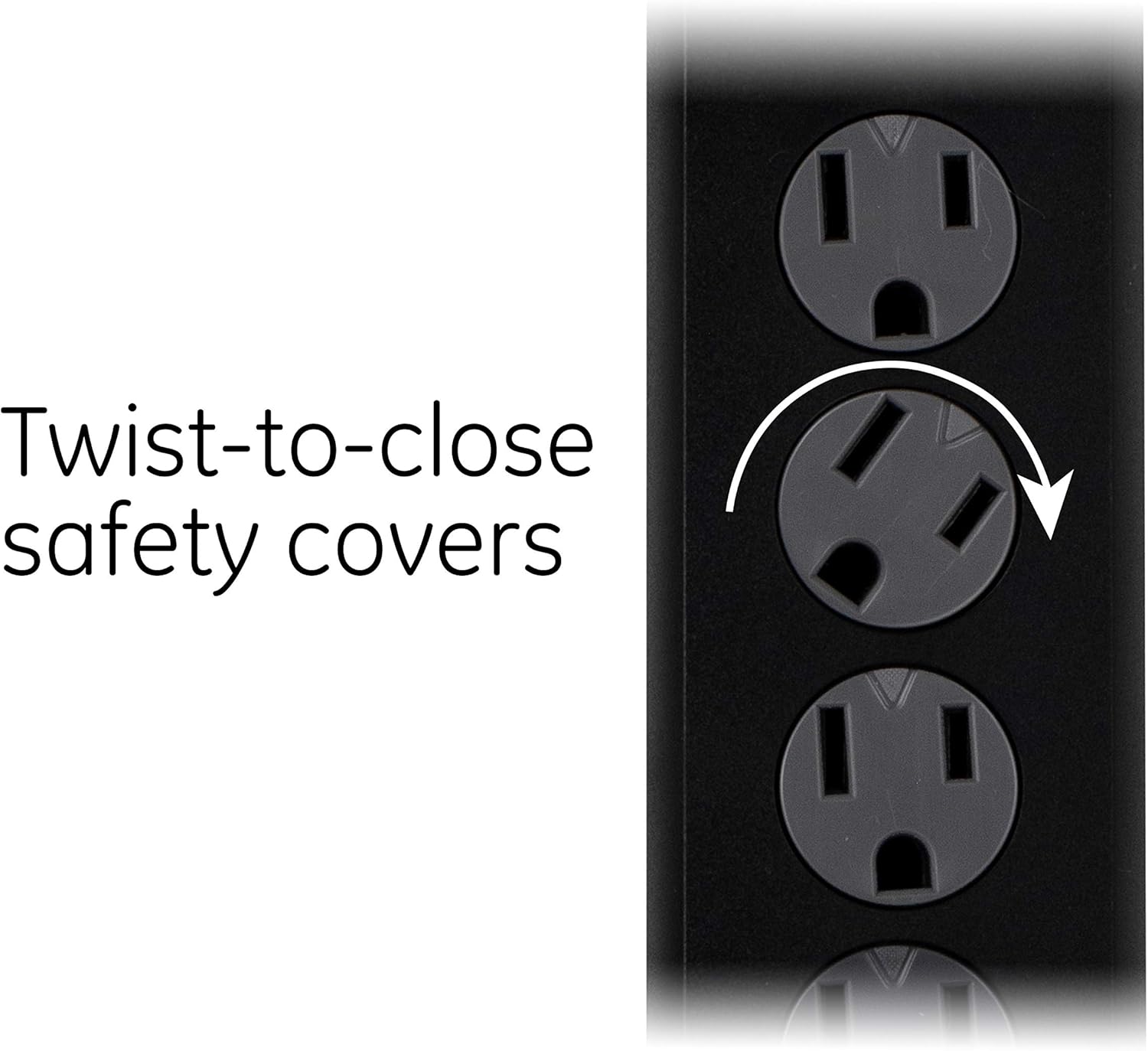 GE 4-Outlet Surge Protector, 2 USB Ports, 6 Ft Power Cord, 450 Joules, Flat Plug, Twist to Lock Safety Covers, Automatic Shutdown Technology, Circuit Breaker, Warranty, UL Listed, Black, 37465