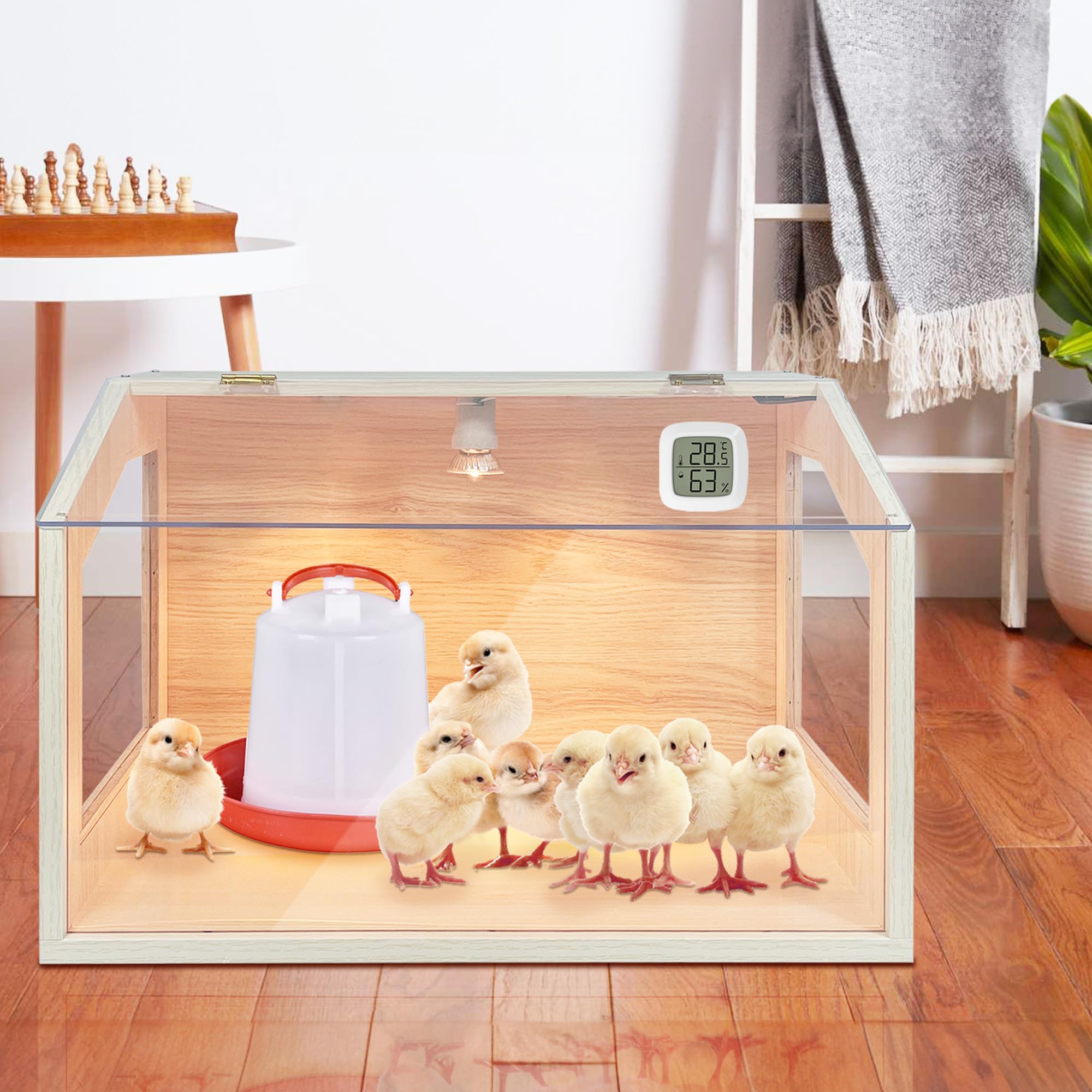 Caja de cría Inteligente para 20 Pollitos con 2 lámparas de Calor, Caja de incubadora para Animales pequeños, Pollitos, Patos, codornices, hámsteres, lagartos, 16 x 12 x 12 Pulgadas