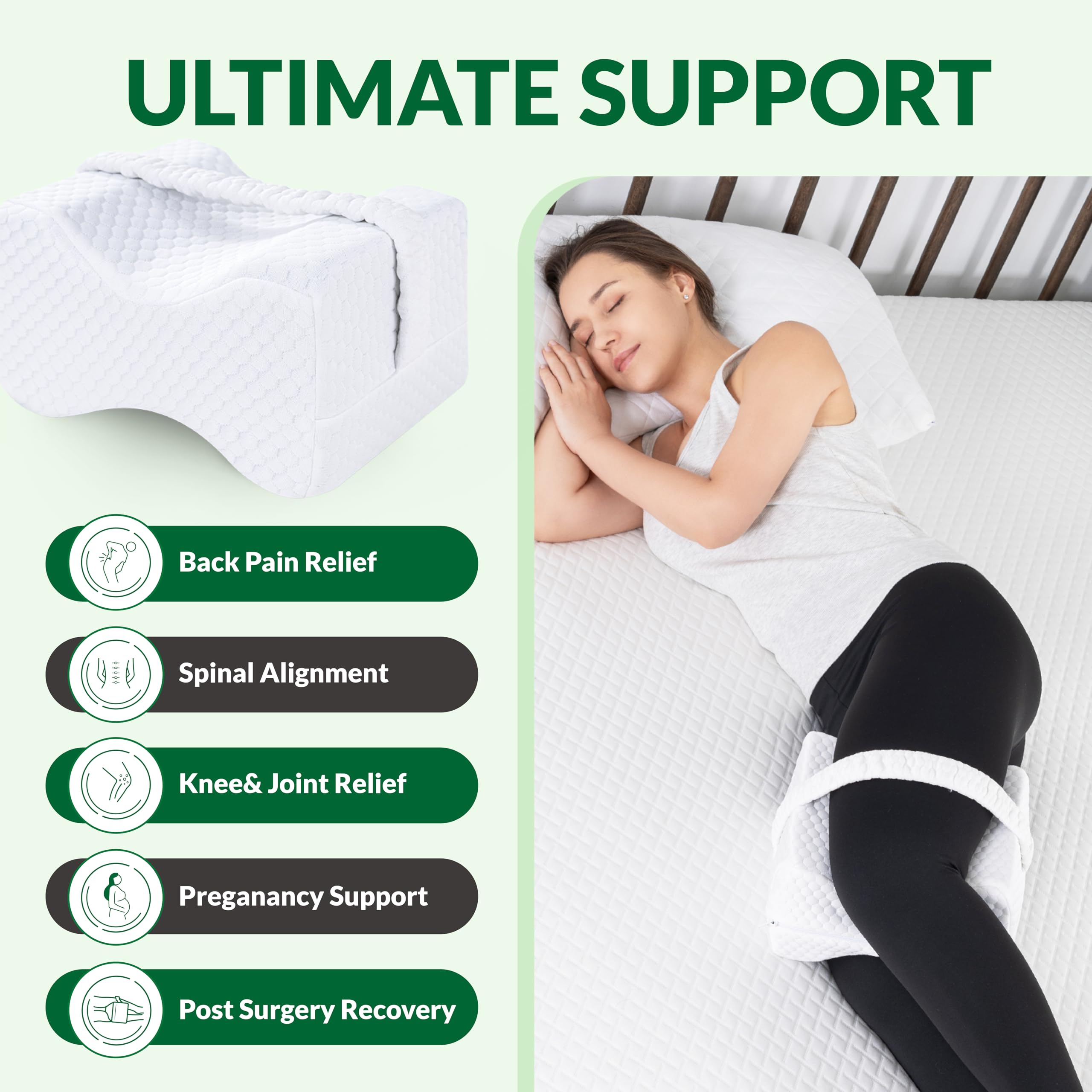 Kniekissen für Seitenschläfer mit Gurten, Holzkohle Memory Foam Bein & Knie Kissen für Hüftschmerzen, Rückenschmerzen, Ischias Schmerzlinderung, Schwangerschaft, Kniestützkissen zum