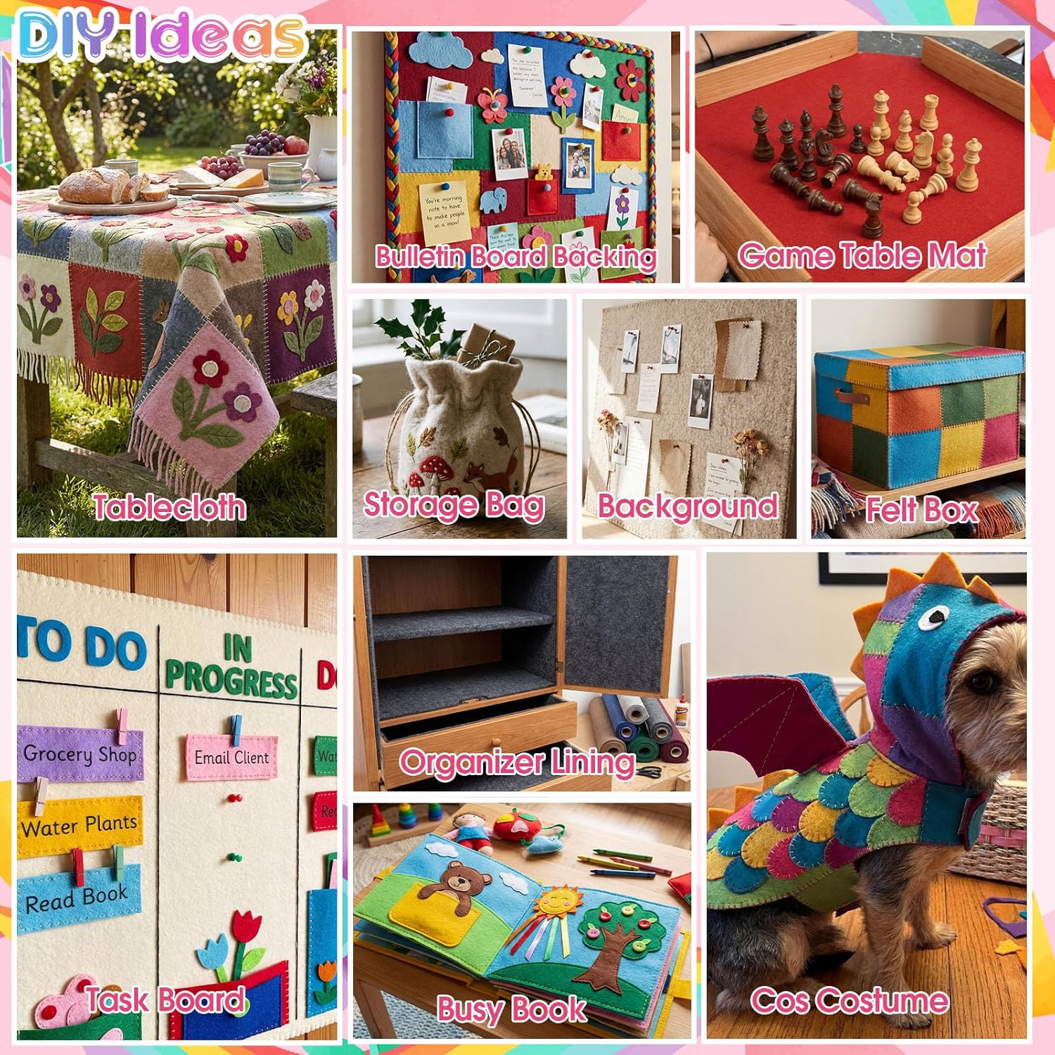 Hillsuren 40 Rolls 18 x 36 Inches Felt Sheet for Crafts, Assorted Colors Felt Fabric Roll Squares for St Patrick's Day Easter Day School DIY Sewing Crafts Party Decoration(Rich Color)