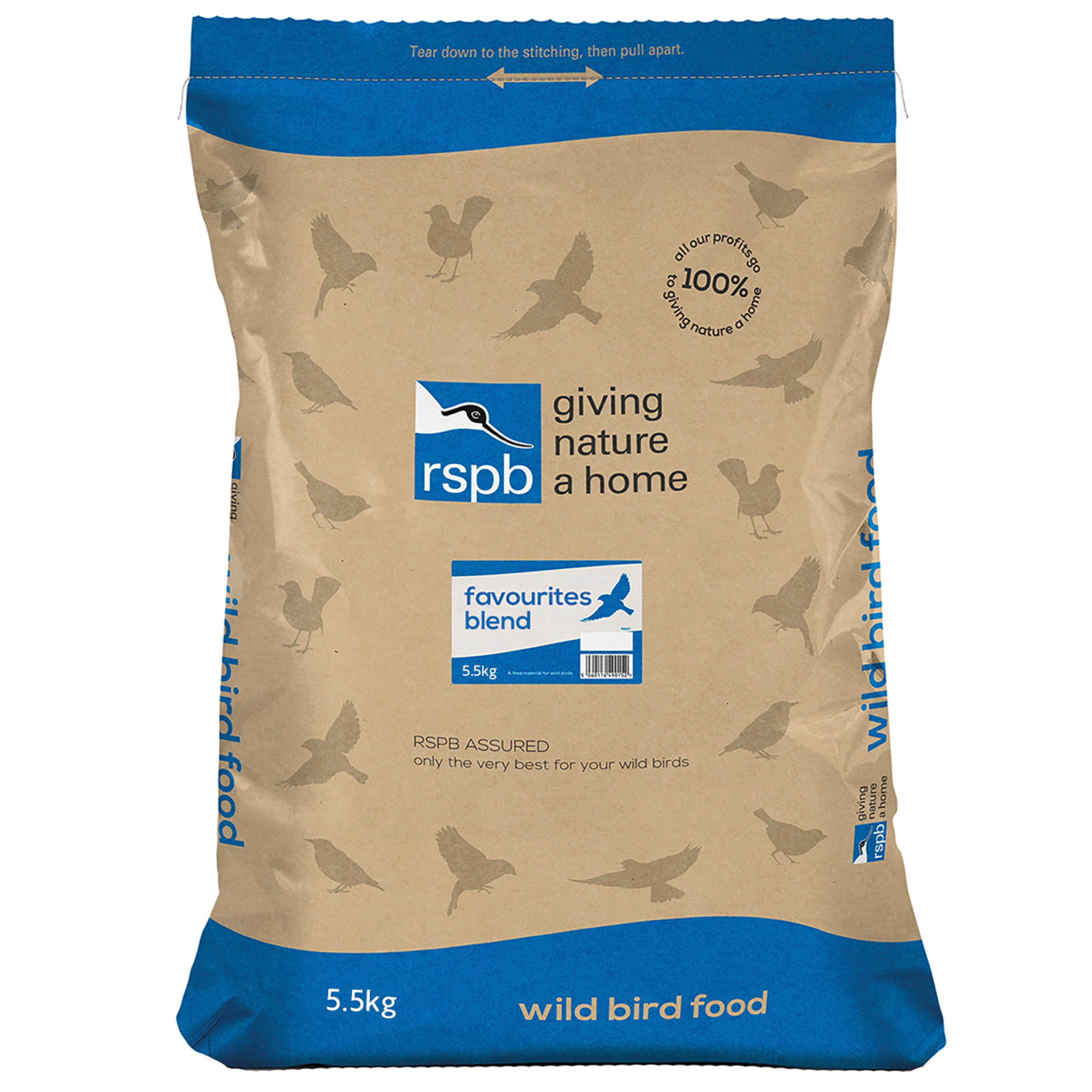RSPB - Wild Bird Food for Small Birds, High Energy Food, Wild Bird Seed Mix with Sunflower Hearts and Dried Mealworms, Made in the UK (Favourites Blend) (5.5kg)