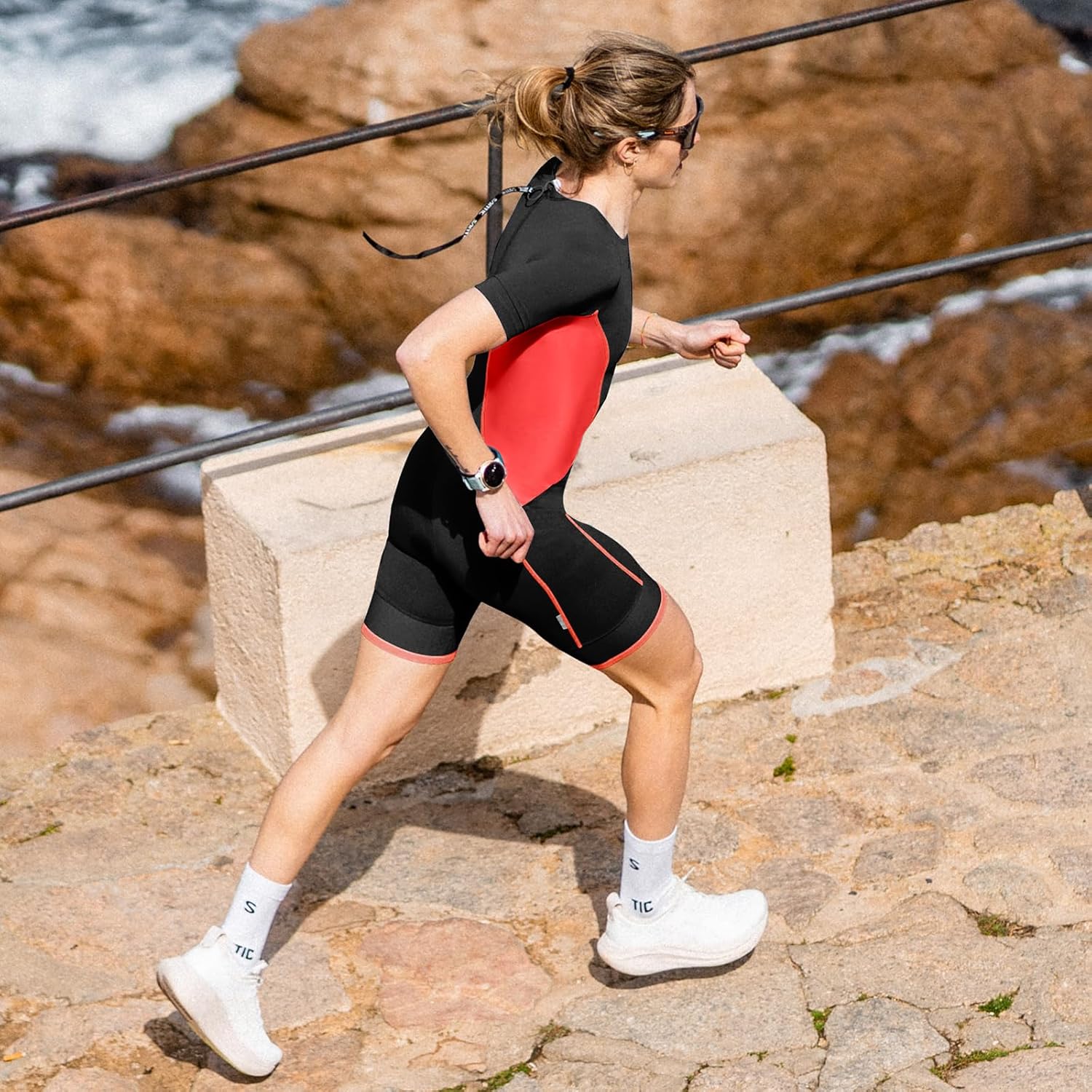 Santic Triathlon Suit for Women Short Sleeve Padded Trisuit Quick-Dry for Swim Bike Run - Image 2