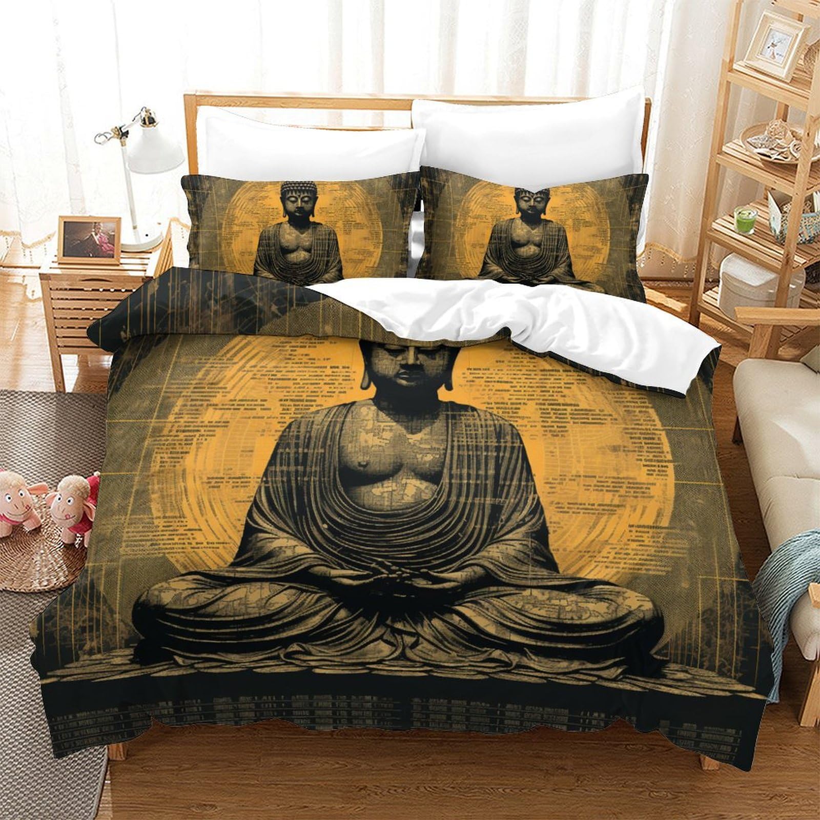 Housse de couette Bouddha 3D microfibre 200x200 literie ado et enfant avec fermeture éclair