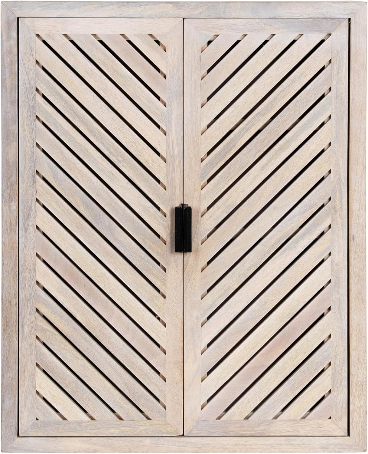 Kate and Laurel Mezzeta Decorative Coastal Two-Door Floating Bathroom Cabinet; 22 x 7 x 28; Whitewash; Decorative Over Toilet Storage Cabinet Made from Solid Mango Wood with Slatted Chevron Design