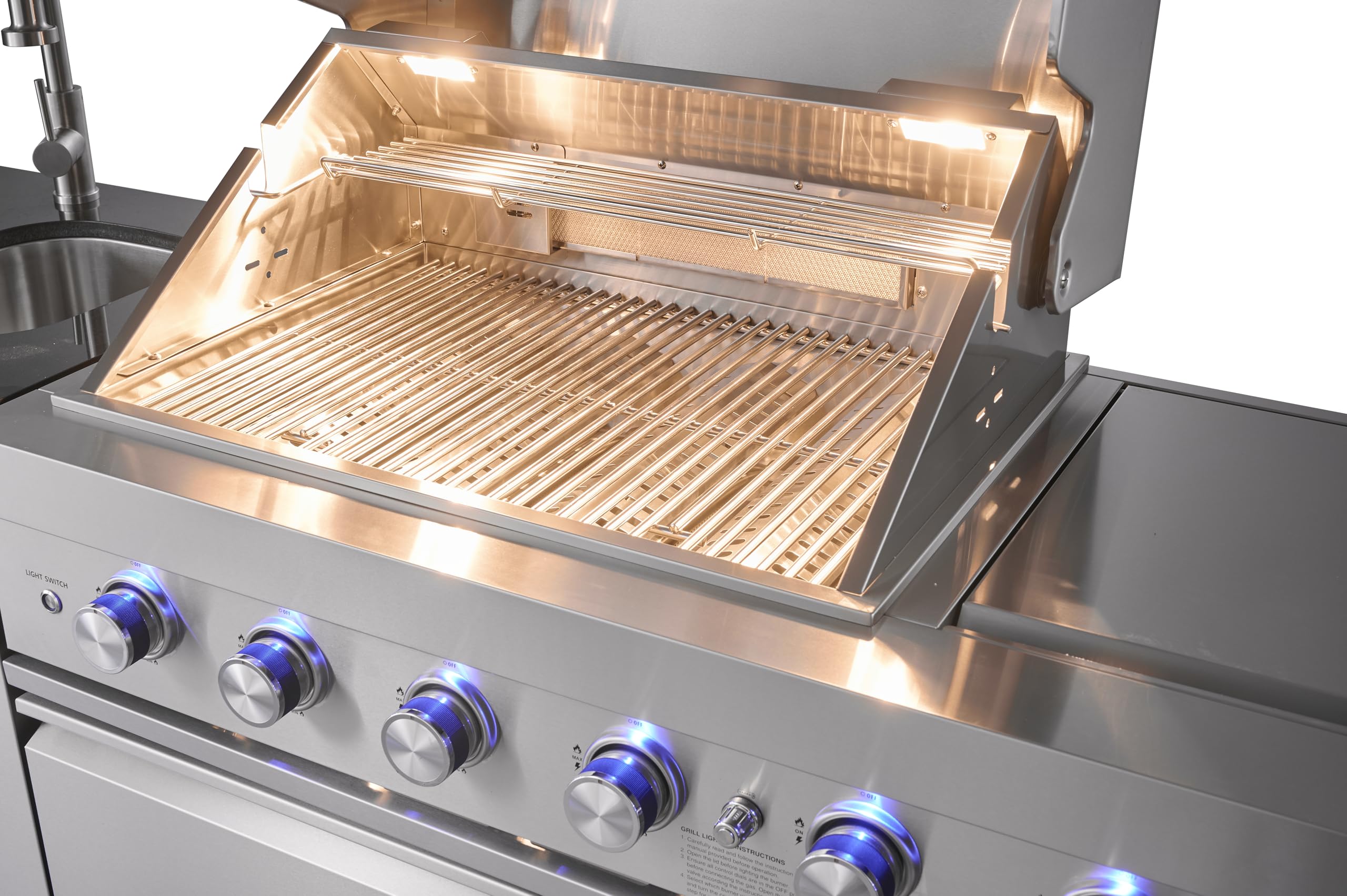 GORILLER Grillmaster Cucina Esterna Selezionata in Acciaio Inox Argento - Include Rosticceria, 4+2 Bruciatori, 296 x 58 x 143 cm - Pre-Montata