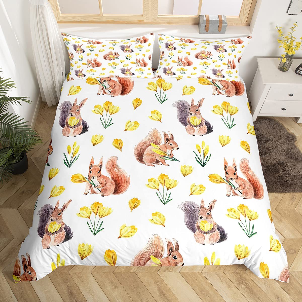 Housse de couette en lin motifs écureuils pour partager des moments doux en famille