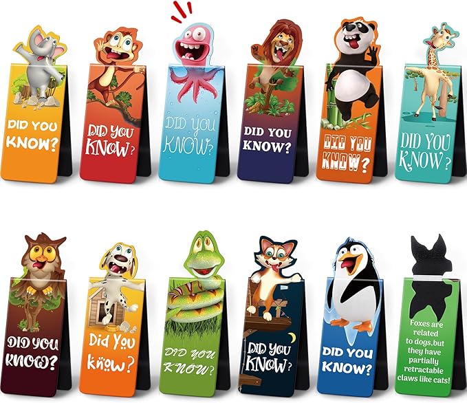 24 Pieces Bookmarks for Kids Cute Animal Page Markers, Book