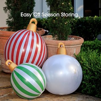 FUNBOY Giant Inflatable Light-Up Classic Christmas Ornaments, 3-Pack