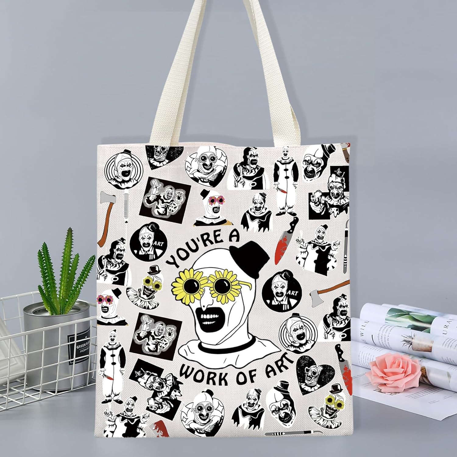 FOTAP Sunflower Man Handbag Horror Killer Inspired Tote Bag Lovers Gift Horror Movies Lover Gift Spooky Season Gifts - Image 6