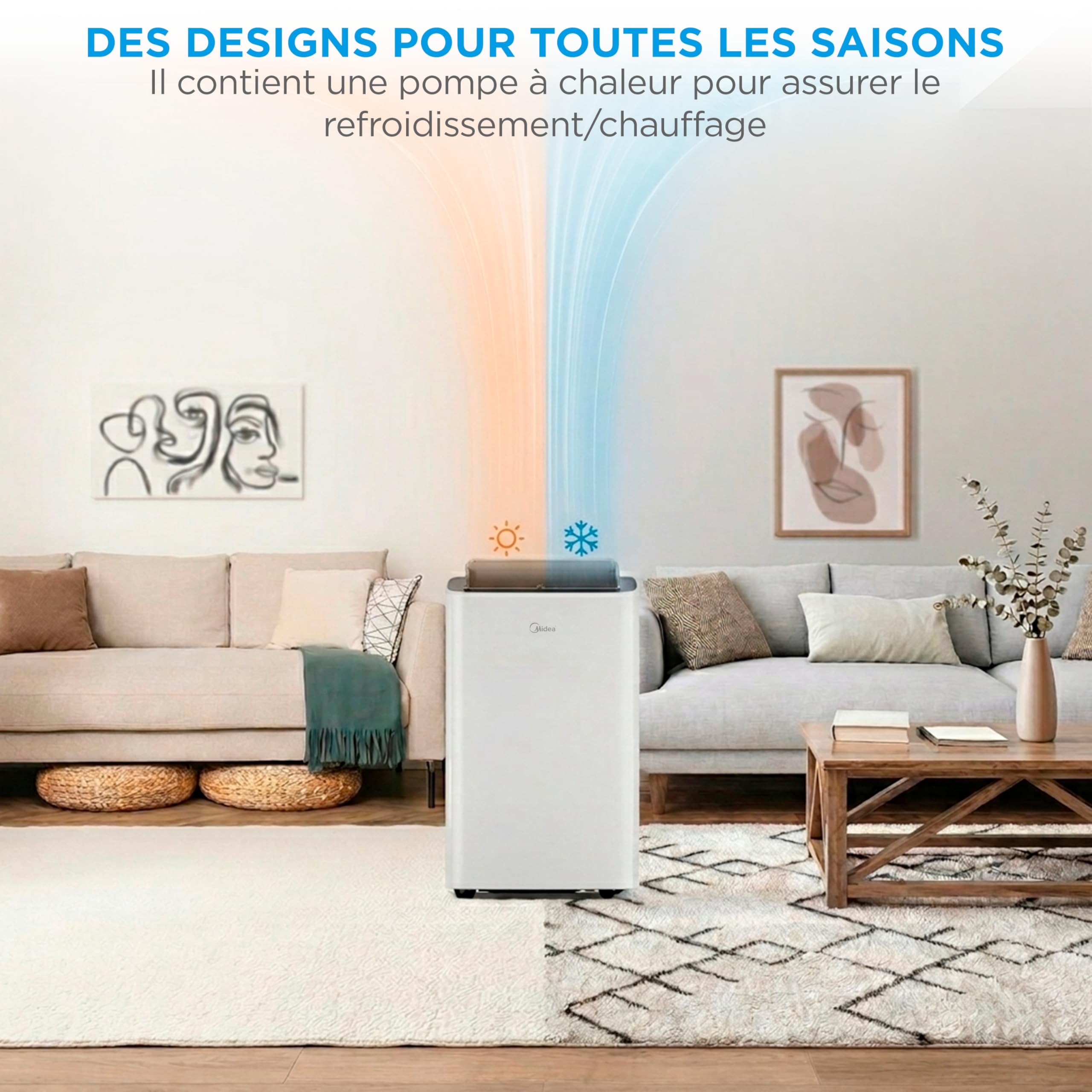 MIDEA Climatiseur Mobile Silencieux 12000 BTU avec Évacuation - Chauffage et Climatisation Portable Prêt à Poser 3500W - Clim Réversible Split Mobile - Kit de Fenêtre, App Control et Pompe a Chaleur