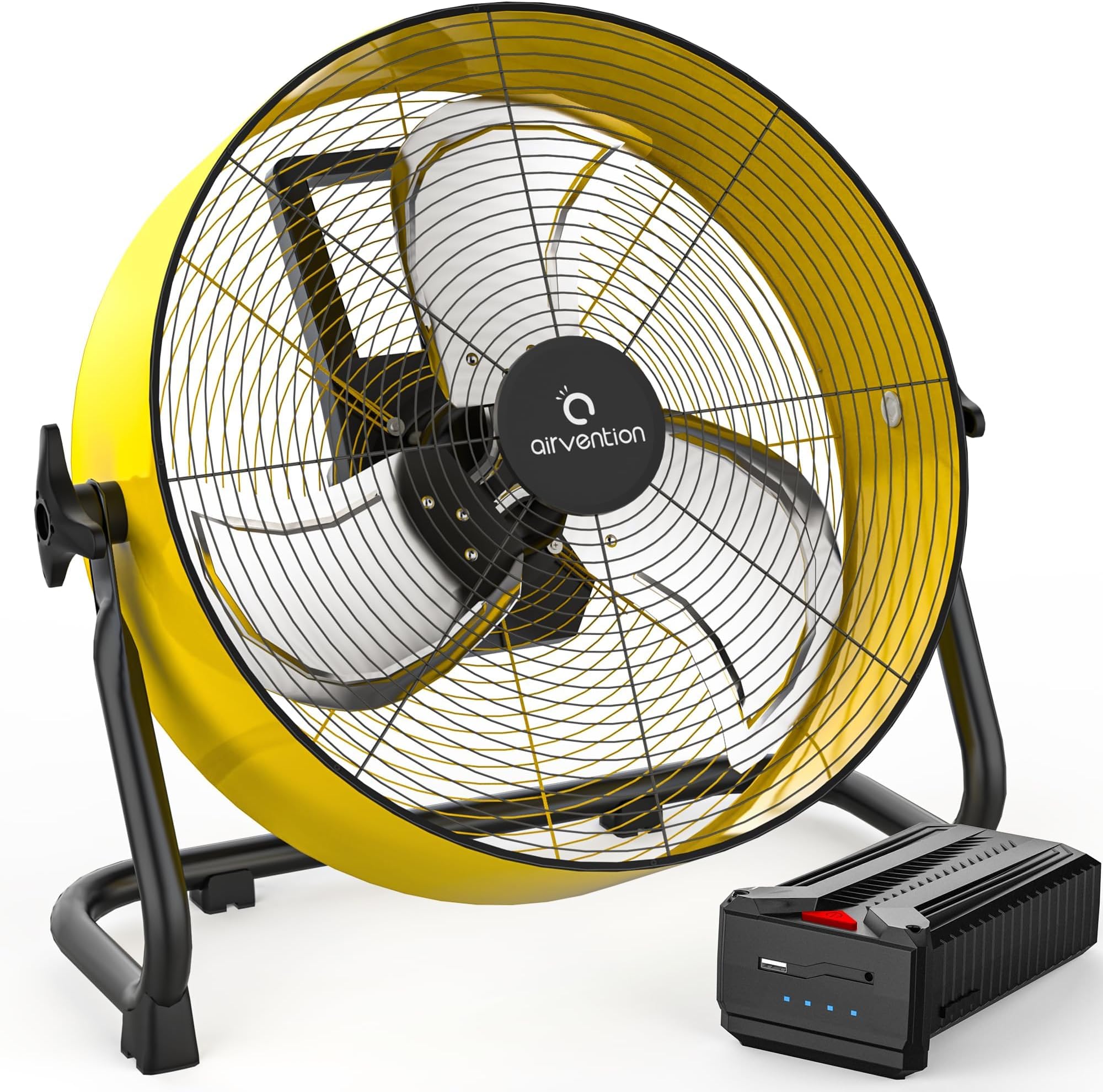 15600mAh Rechargeable Battery Operated Drum Fan, 12 inch Yellow Industrial High Velocity Floor Fan, Shop Fan for Camping Gym Garage Outdoor Indoor, AI-F600Y