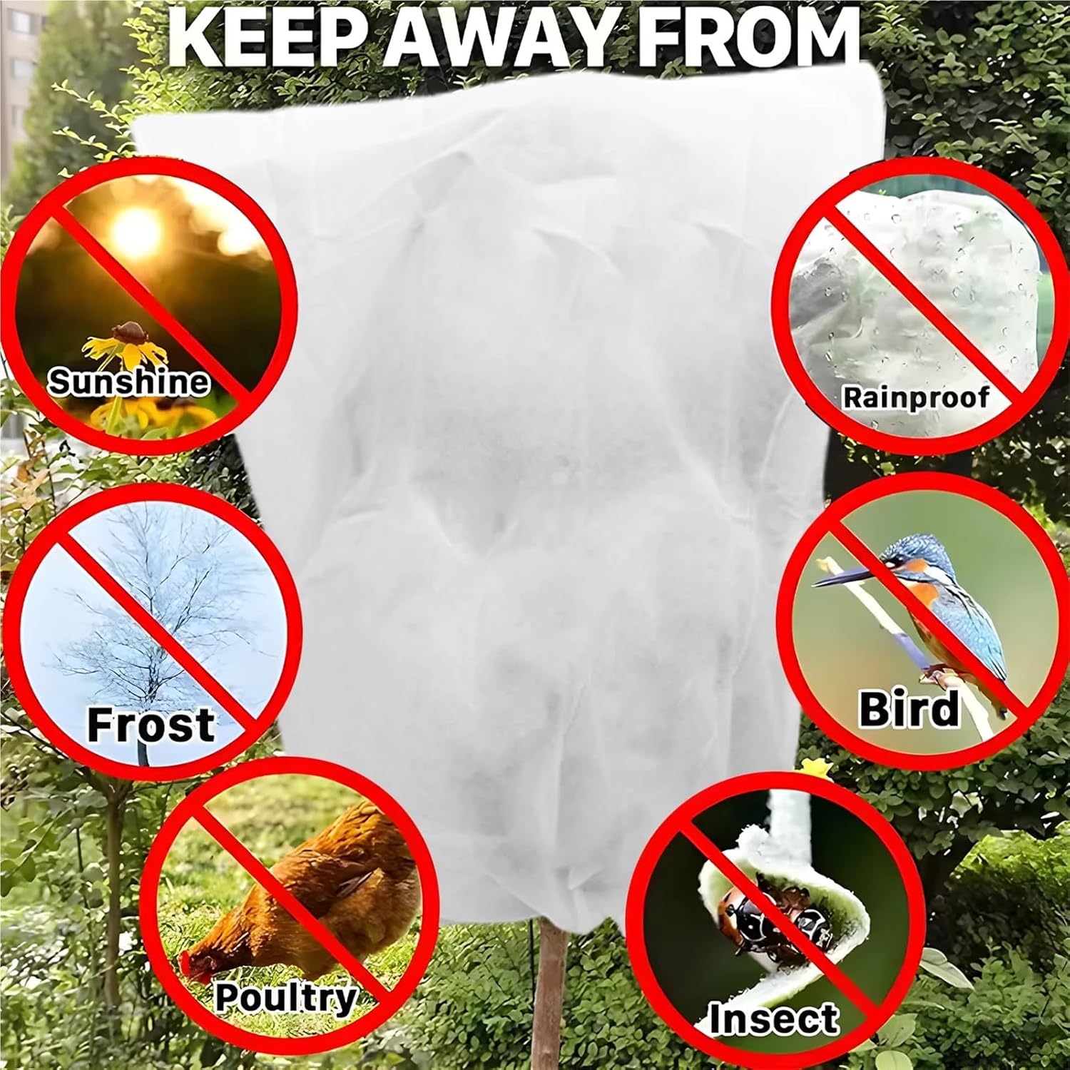 Plant Covers Freeze Protection 6 Pcs White/Yellow Tree Cold Covers - Winter Frost Protection, Drawstring & Zip(White,80x100cm)