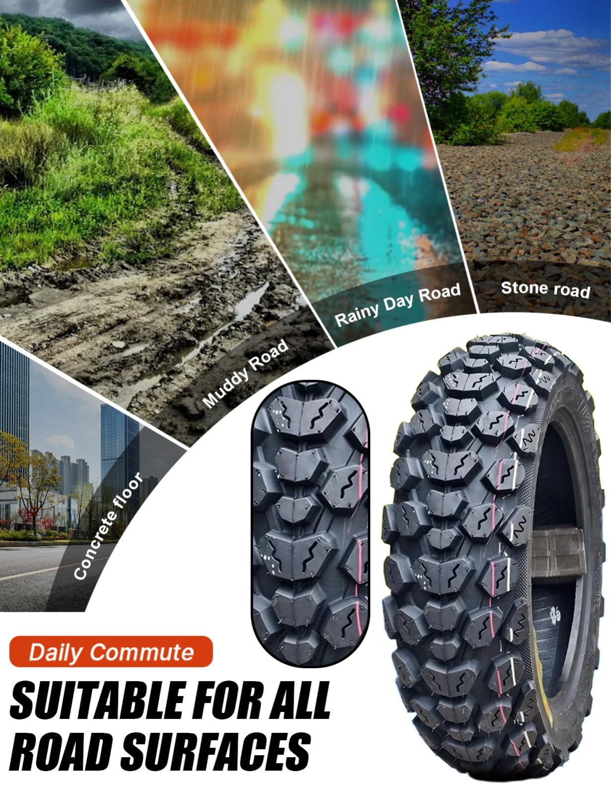 Neumático sin tubo para scooter/ciclomotor 130/70-12, llanta de 12 pulgadas, neumático resistente al desgaste, uso todo terreno, 6 P.R., 280 kPa, carga máxima 250 kg, 62 J