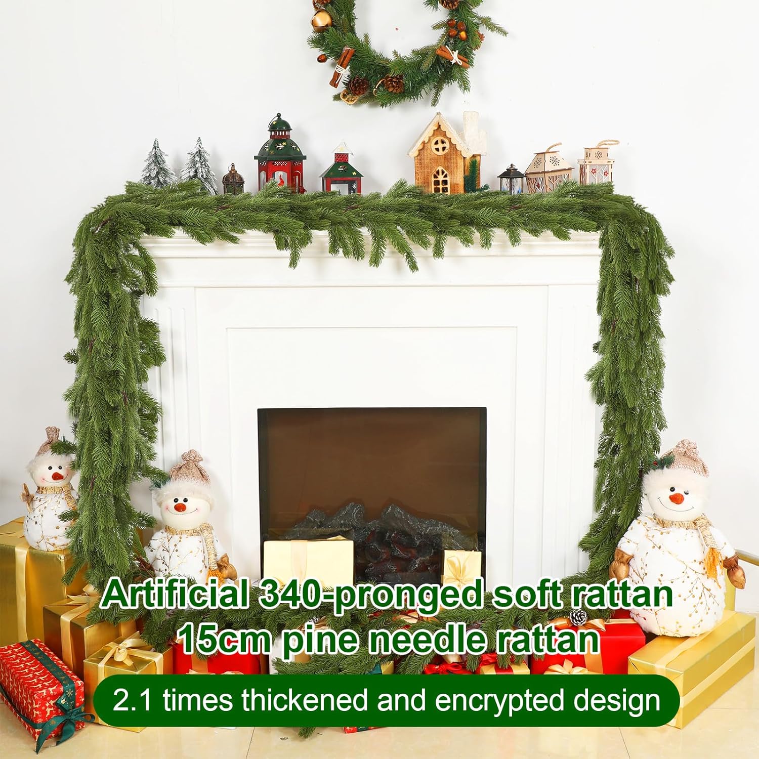 Lyrow 1 Pcs 15 ft Artificial Pine Greenery Garlands Deluxe Faux Thick Real Touch Winter Pine Garland Artificial Greenery Wreath for Table Fireplace Mantle Indoor Outdoor Christmas Decorations - Image 3