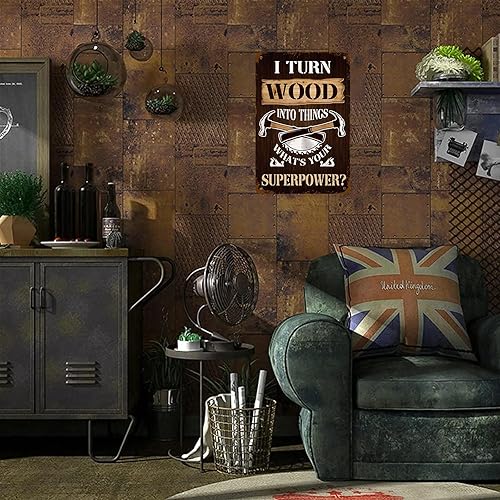 Miniatura 3 de AOWOTU I Turn Wood Into Things Sign What'S Your Superpower Metal Tin Sign, Funny Quotes For Home Office Man Cave Woodworking Factory Accessories