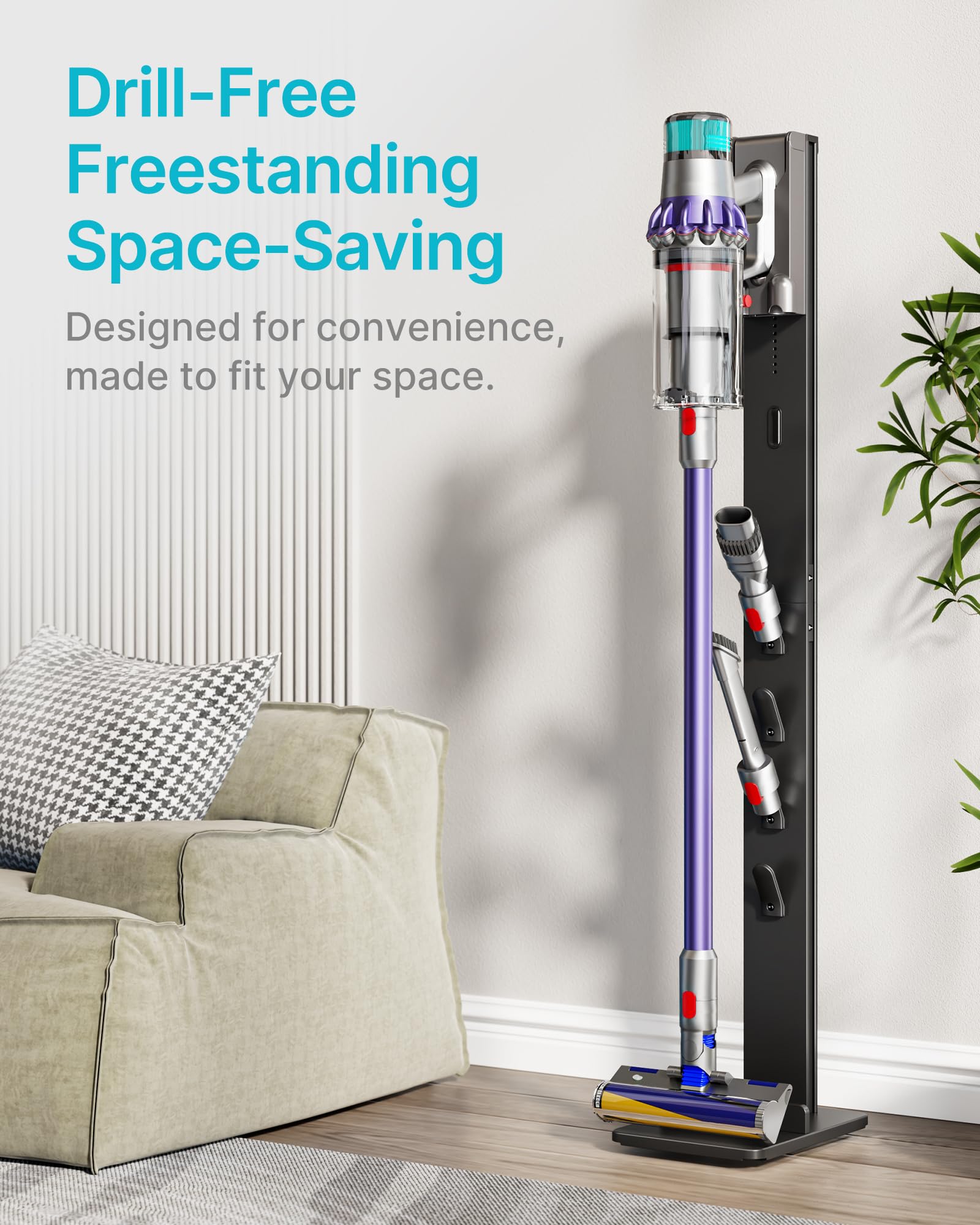 PEGZONE Soporte Aspiradora para Dyson Gen5 V15 V12 V11 V10 V8 V7 Negro | Compatible con Dyson, Soporte con 4 Ganchos, sin Taladrar, Guarda la Aspiradora y Todos los Accesorios