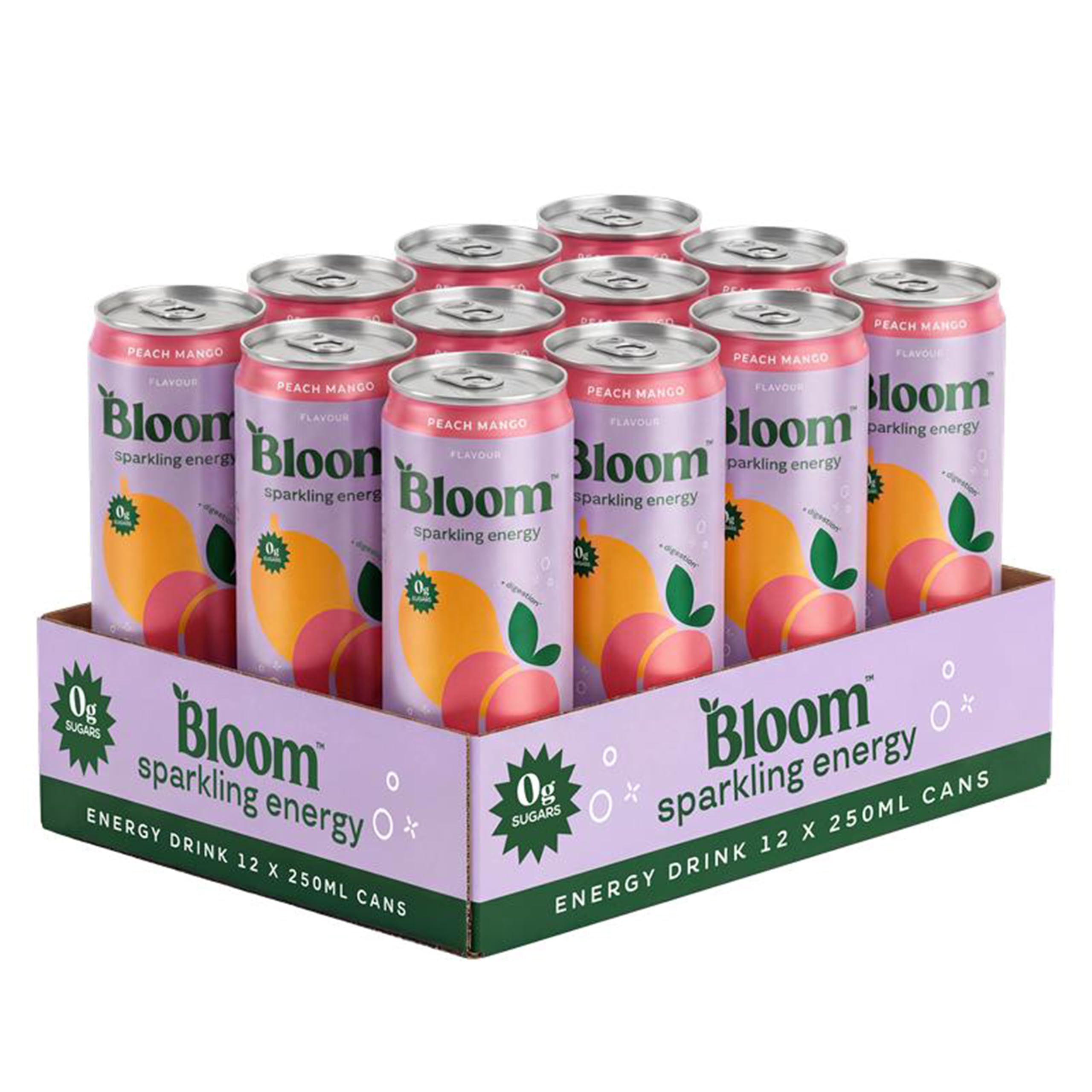 Bloom Sparkling Energy 250ml 12pk Peach Mango