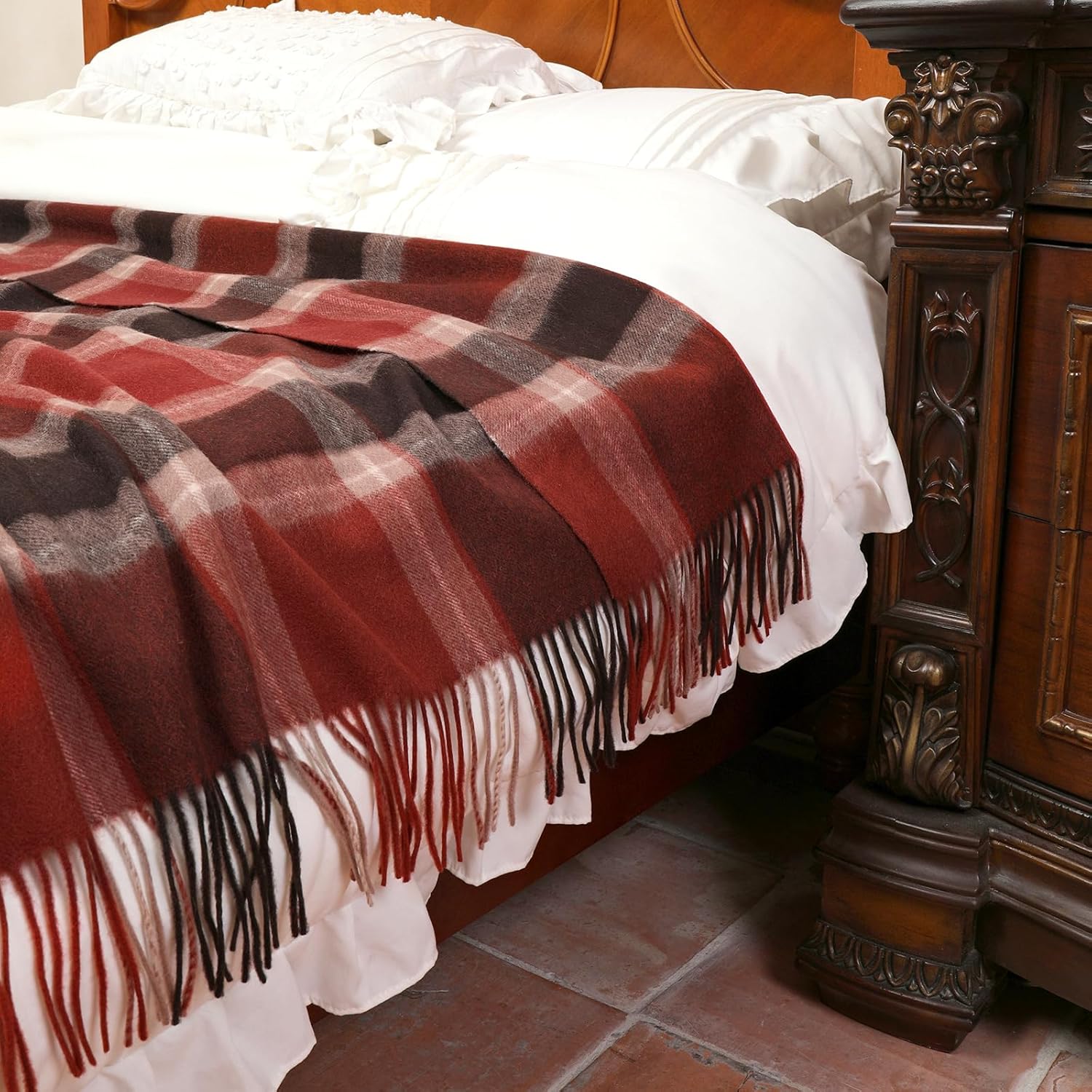 Wool Throw Blanket of Plaid Tartan Checkered Soft Warm Fluffy, Indoor & Outdoor Fashion Throws Blankets,55" x 83"(140 x 210cm) 1.5lbs