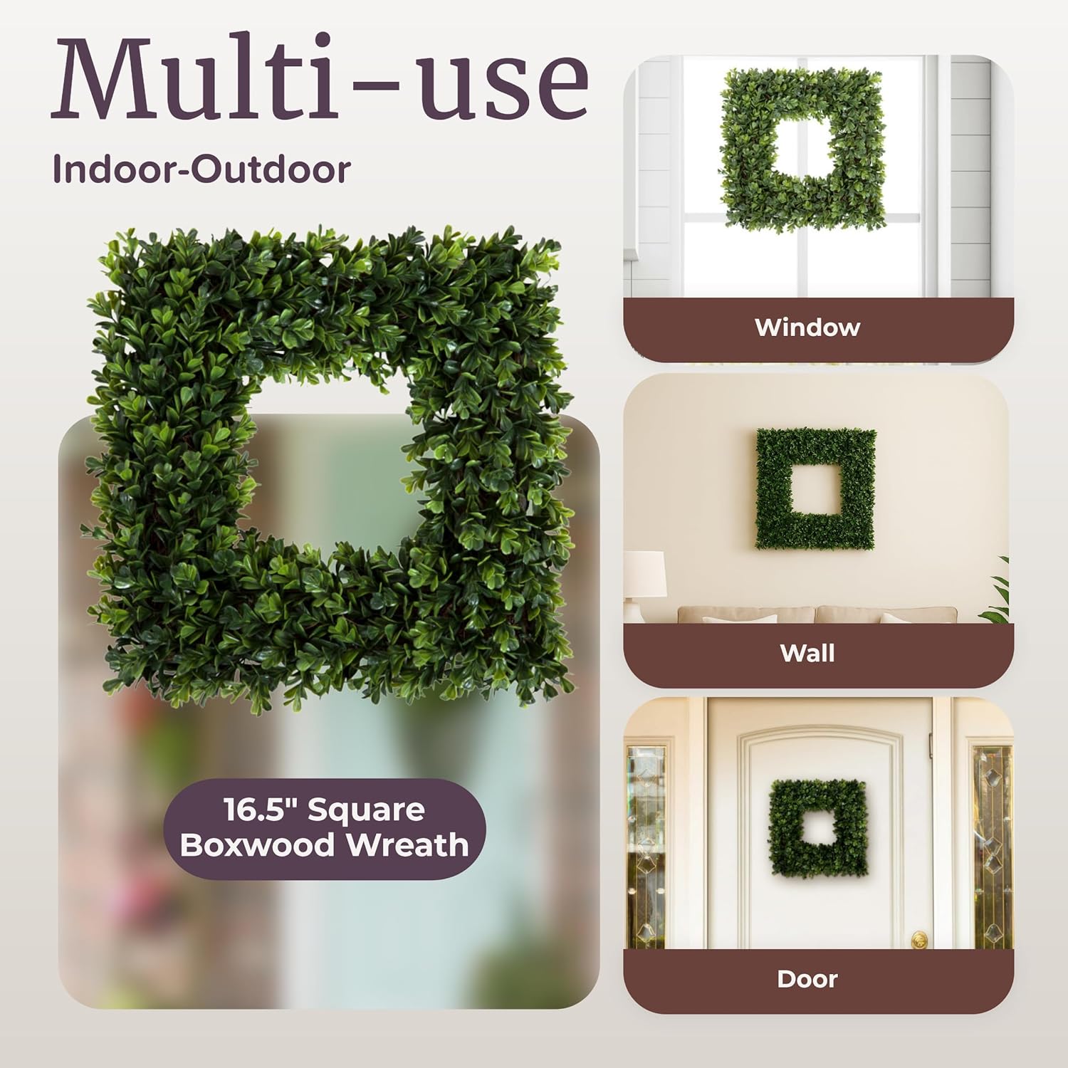 Pure Garden Boxwood Wreath - 16.5-Inch Square UV Resistant Artificial Spring, Summer, Fall or Winter Wreath - Outdoor/Indoor Wreaths for Front Door - Image 3