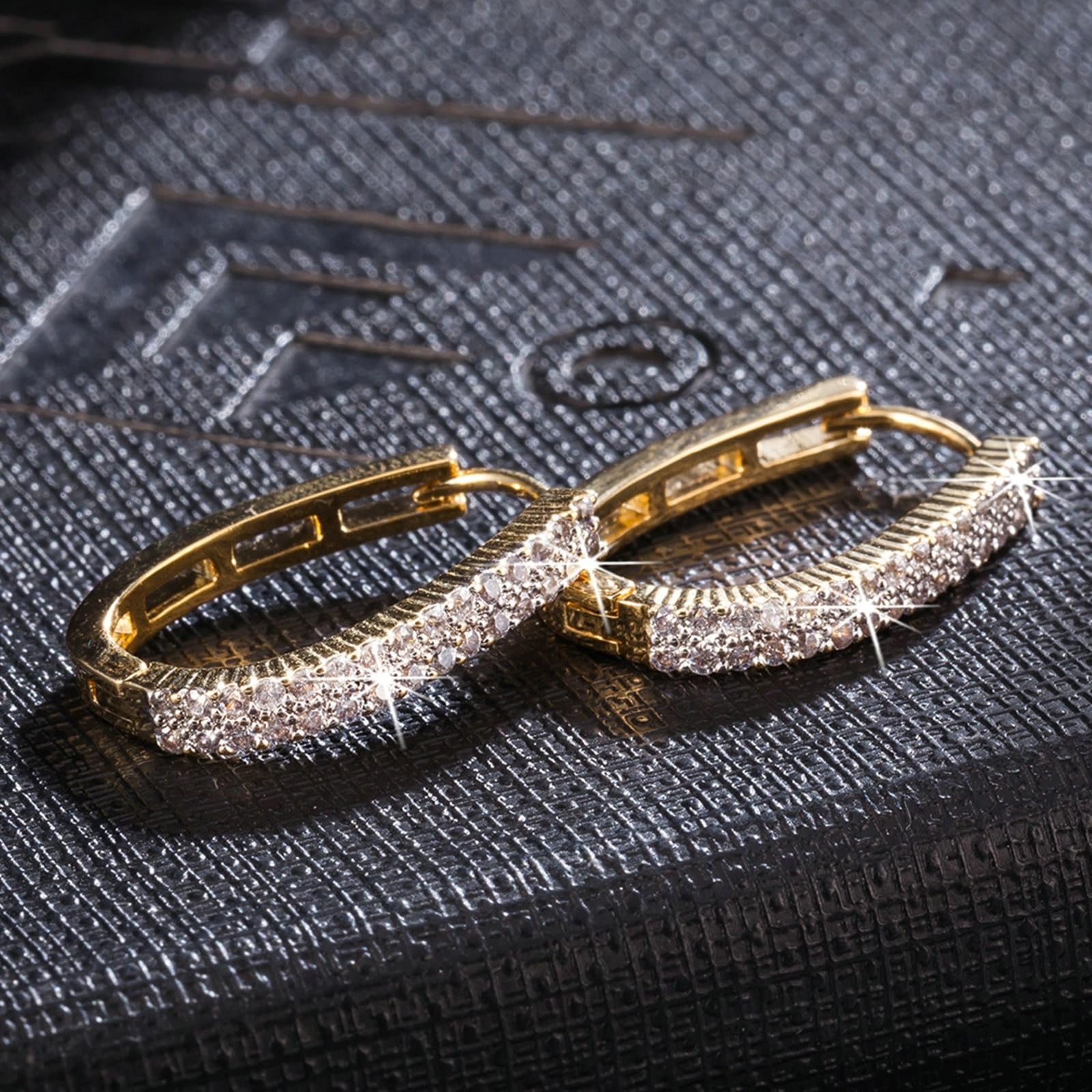 AMDXD Pendientes de mujer de oro 585, pendientes de aro en U con moissanita, oro amarillo de 14 quilates, pequeños pendientes de oro real
