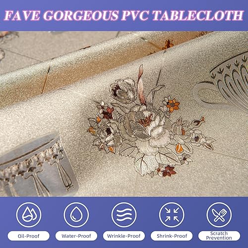 Miniatura 4 de FAVE Manteles de vinilo resistentes con peonía, impermeable, a prueba de aceite, de PVC, resistente a las manchas, lavable, protector rectangular o