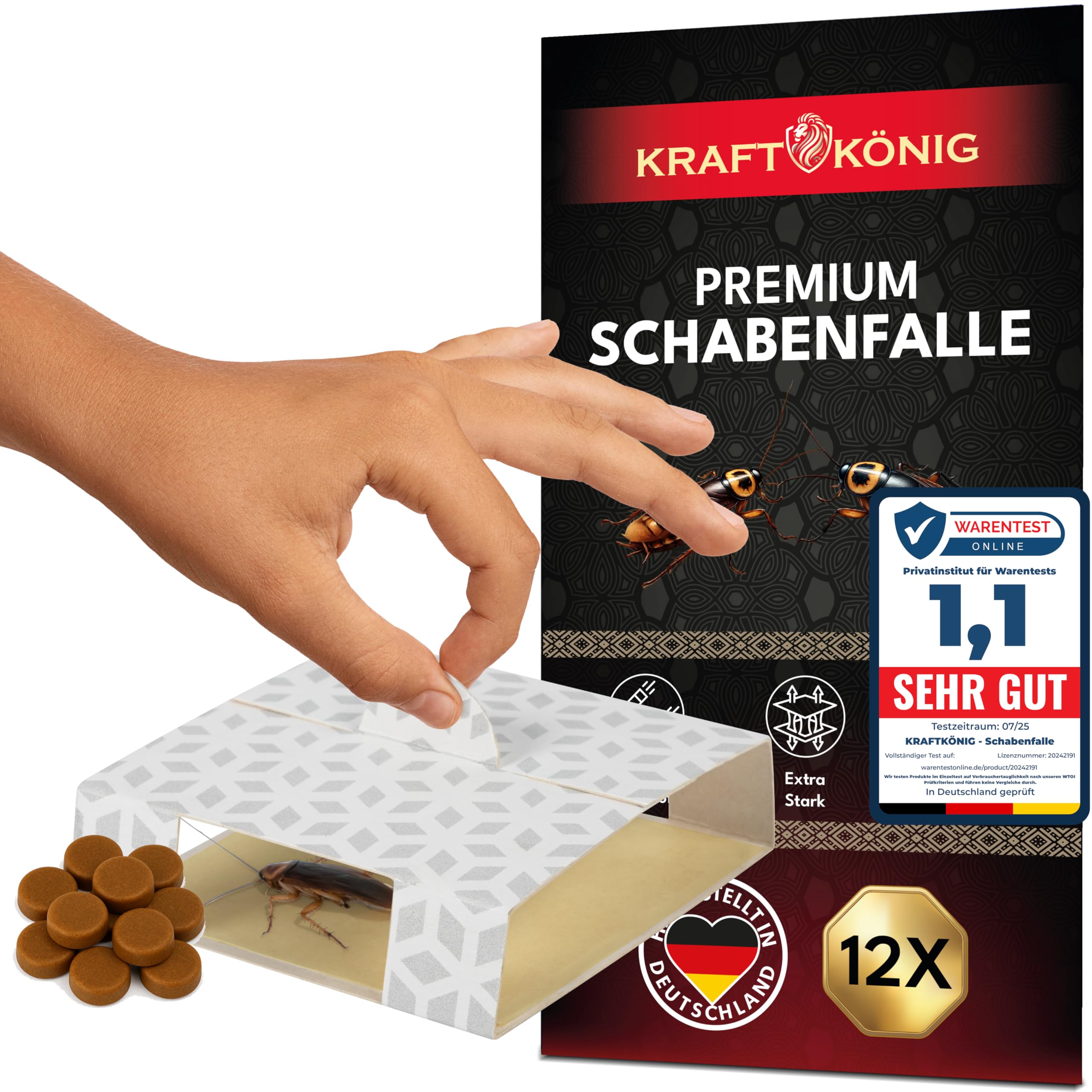 Premium Schabenfalle – 60 Stück Kakerlakenfallen Mit Lockstoff (Haselnussduft) | Giftfrei & Biozidfrei | Klebefallen Für Zuhause, Keller, Garage
