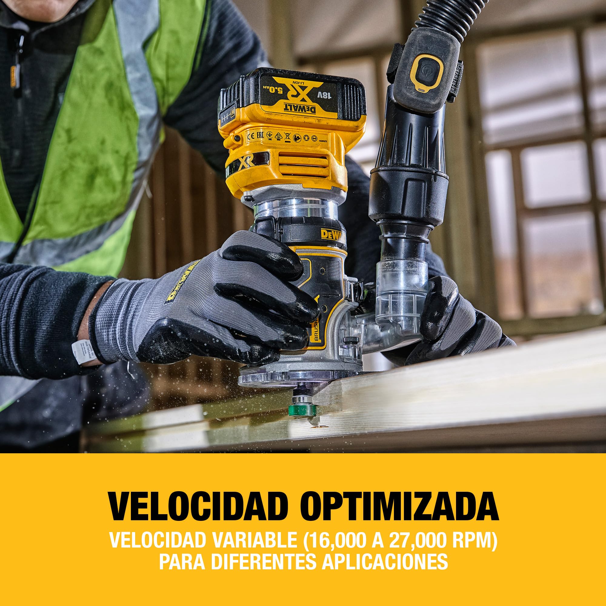 DEWALT Fresadora compacta XR 18V, motor sin escobillas, 1/4'' (8 mm), No incluye batería ni cargador, DCW604NT-XJ
