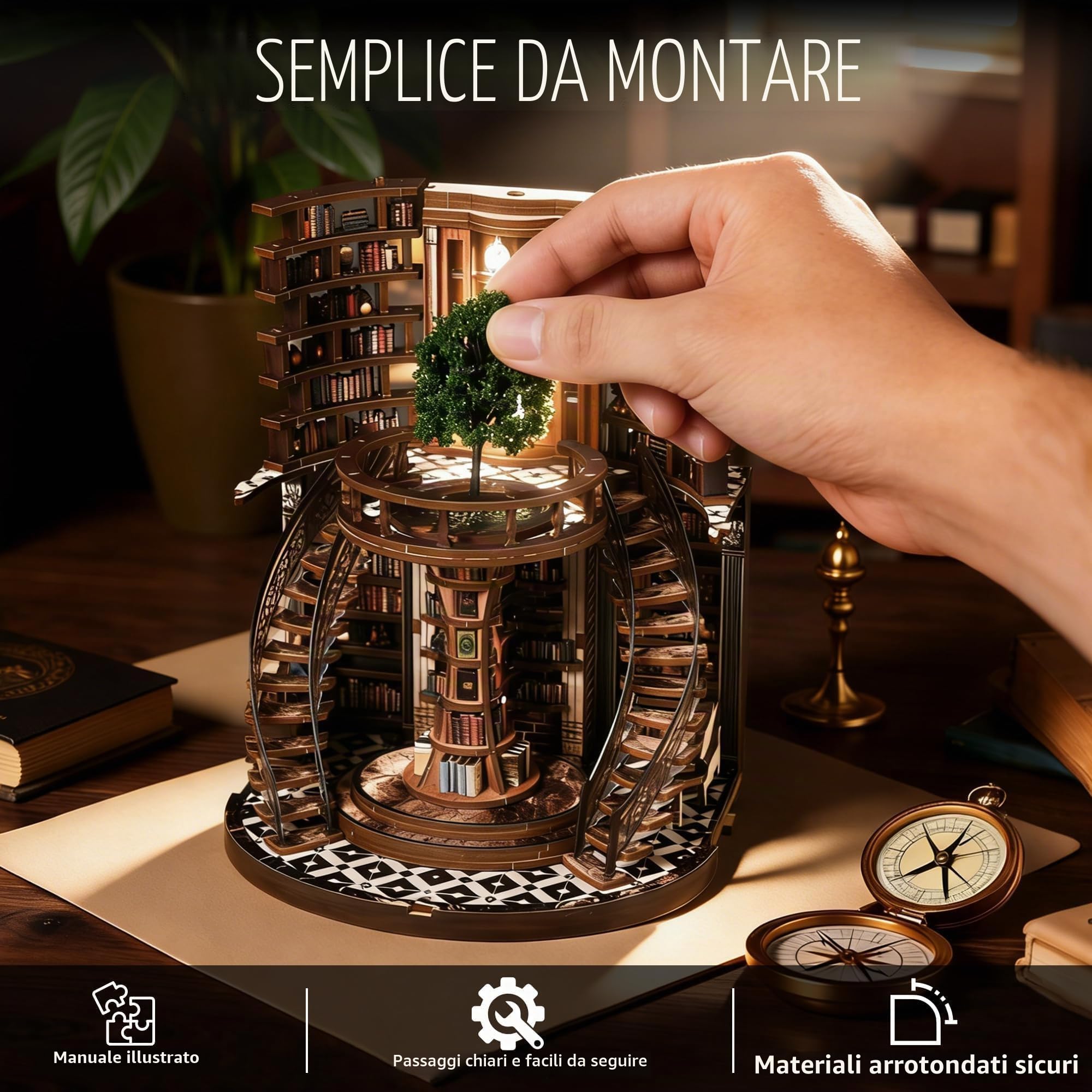 CRIOLPO Book Nook Kit per Adulti, Puzzle 3D in Legno con Luci LED | Modello di architettura e decorazione artistica. Regalo creativo e collezionismo fai da te per appassionati