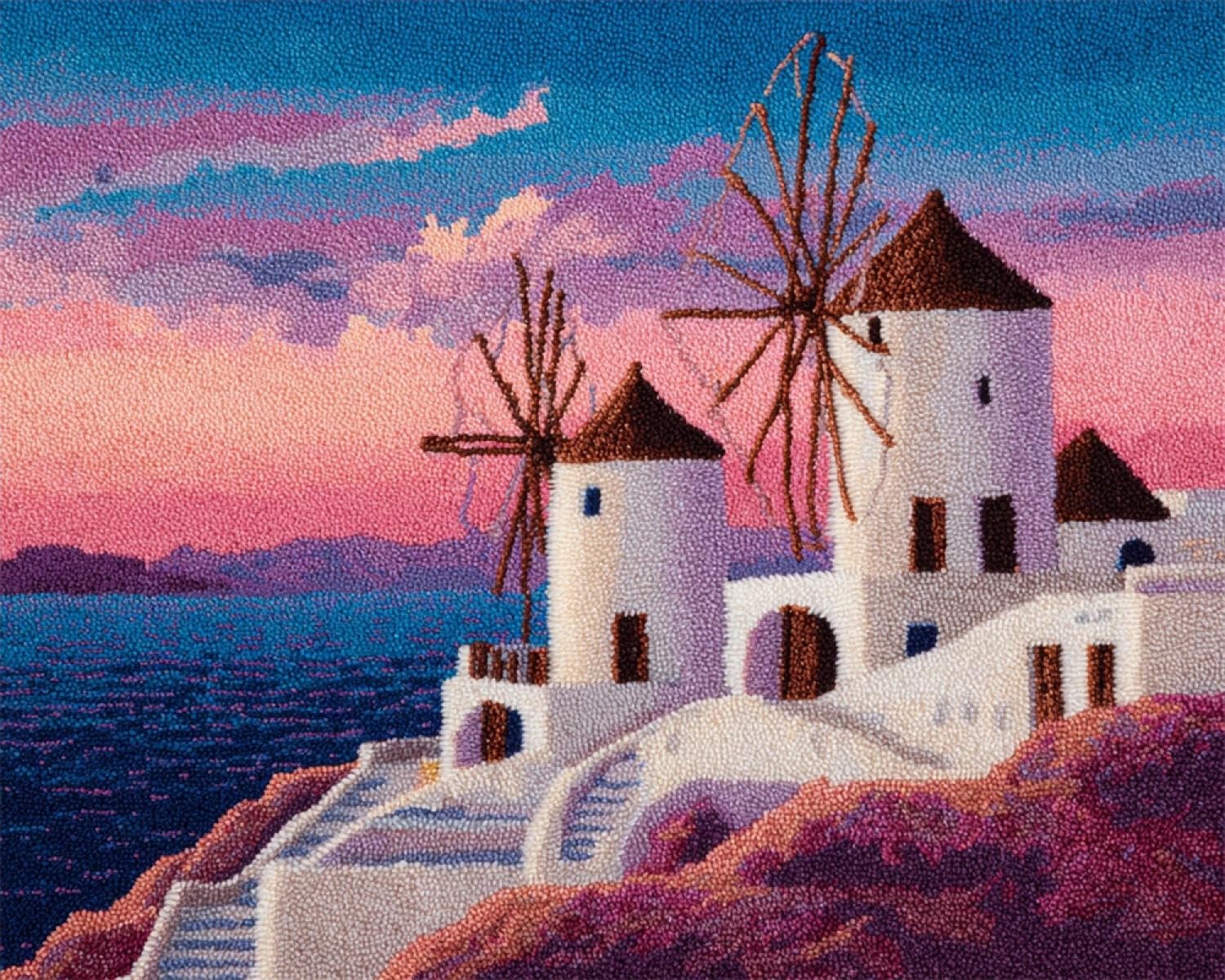 Henypt DIY Latch Hook Rug Kit Seaside Windmill 60x90cm