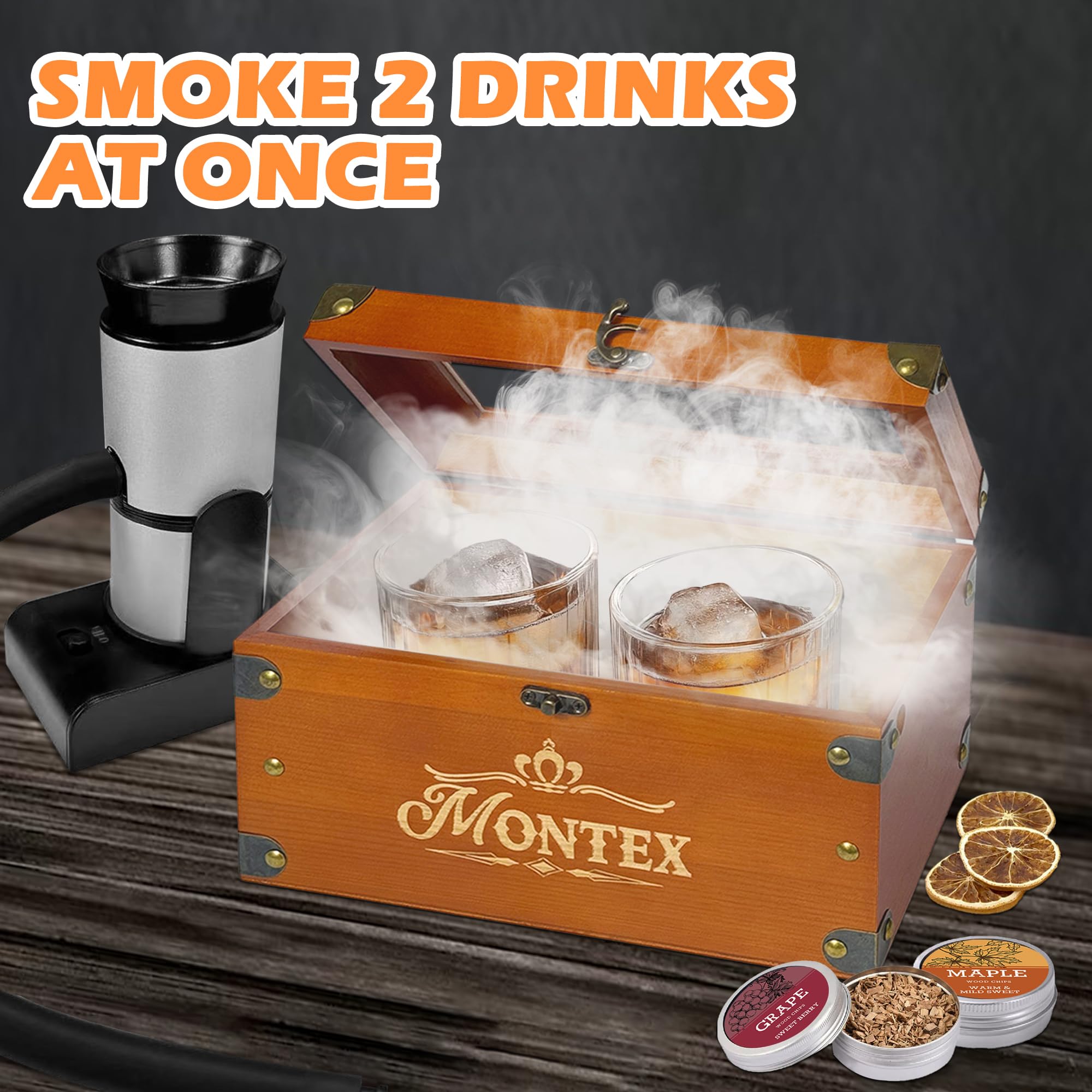 Cocktail Smoker Kit, Whiskey Smoker Kit with Smoking Gun, Whiskey Gift for Men, Bourbon Gifts for Men, Included Cocktail Smoker Box, Food Tray and 6 Wood Chips, Bourbon Smoker Kit