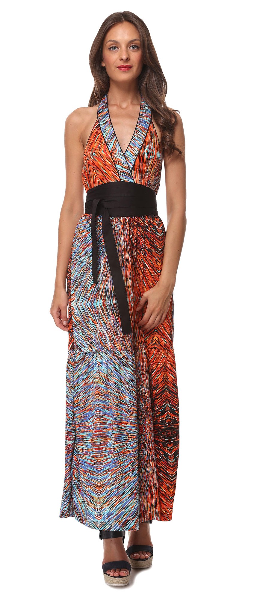 ALMATRICHI Women's Multicoloured Sleeveless Maxi Polyester Dress