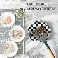 Vista 4 de Soporte para cuchara para estufa, soporte de cuchara a cuadros de 5.3 pulgadas, soporte de utensilios de cerámica, soporte de cuchara para barra