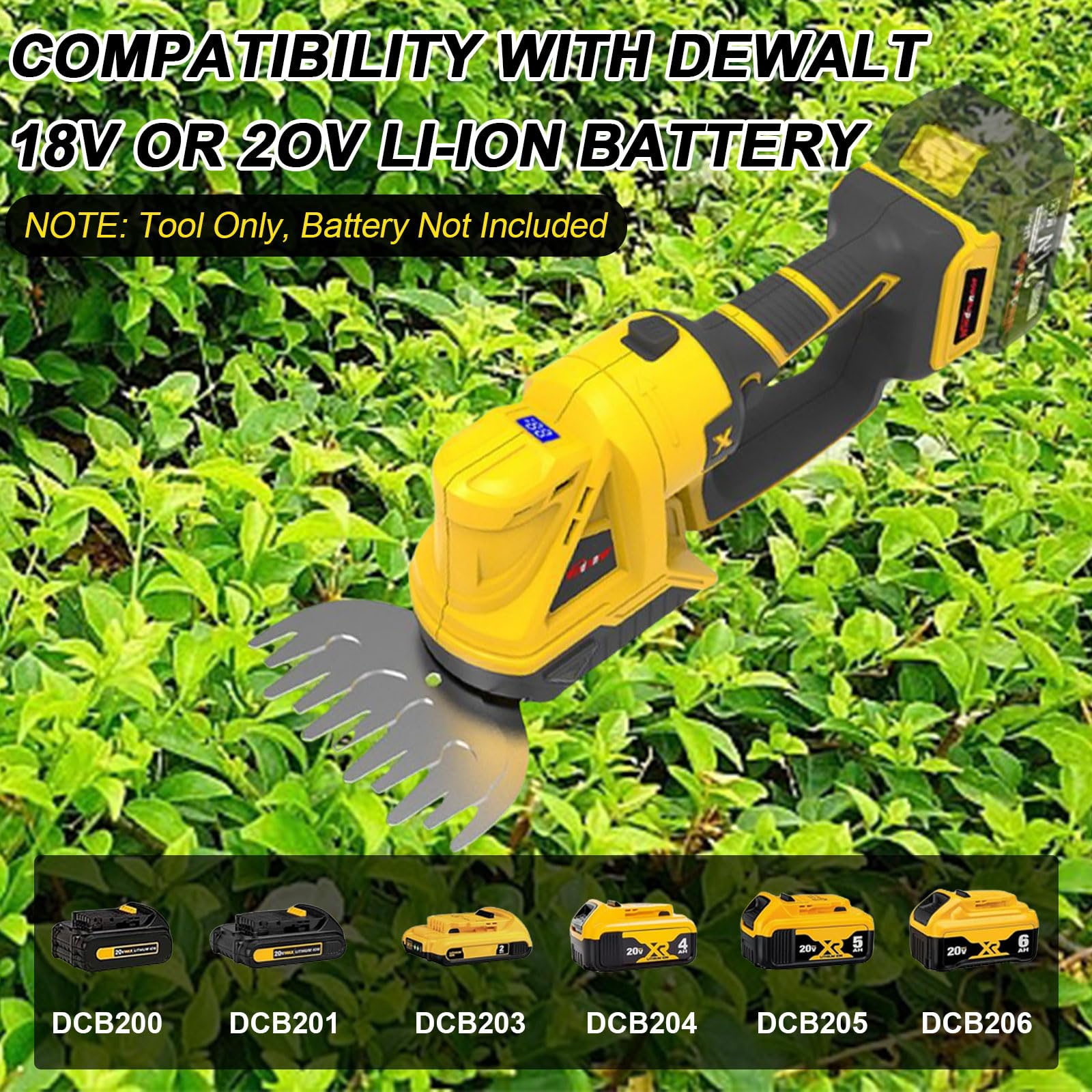 2 in 1 Akku-Heckenschere Grasschere Kompatibel mit Dewalt 20V Akku, Handgrasschneider Buschschneider Grasschere Elektrischer Rasentrimmer mit 2 Klingen für Hofgarten, Strauch, Rasen